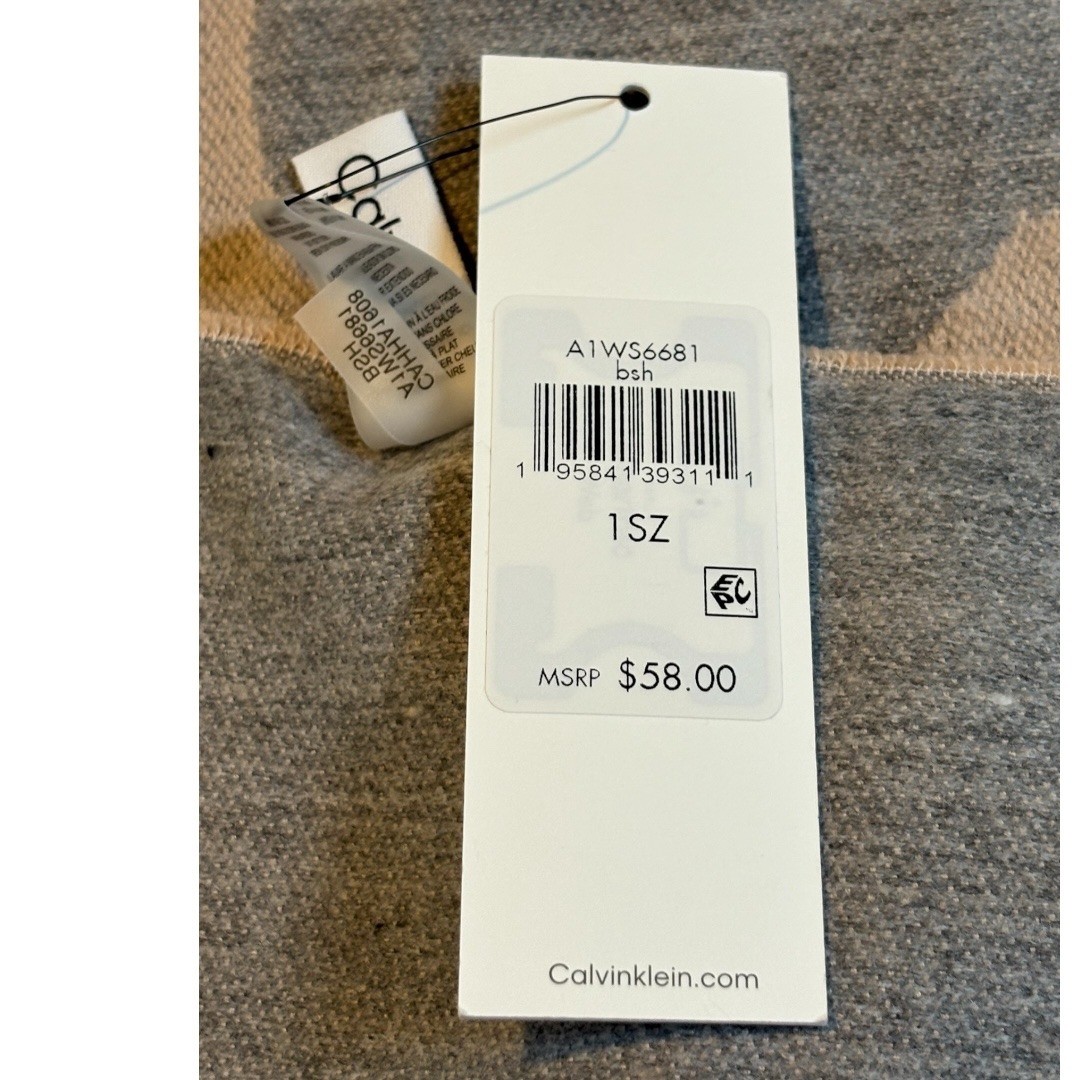 Calvin Klein Taupe Logo Oblong Blanket Scarf Acrylic Blend Women 76×24 NWT