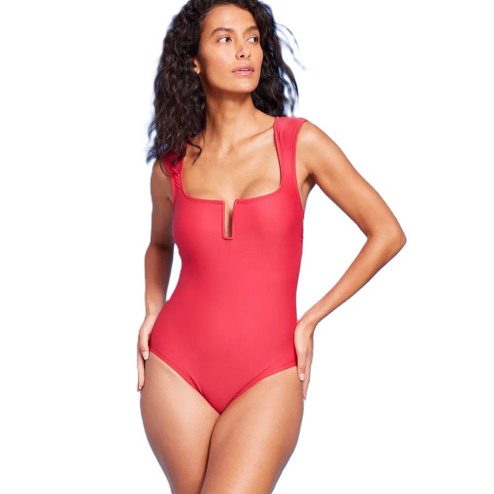 Kona Sol True Red U Wire Neckline & Tummy Control 1 Pc Swimsuit — Size Small