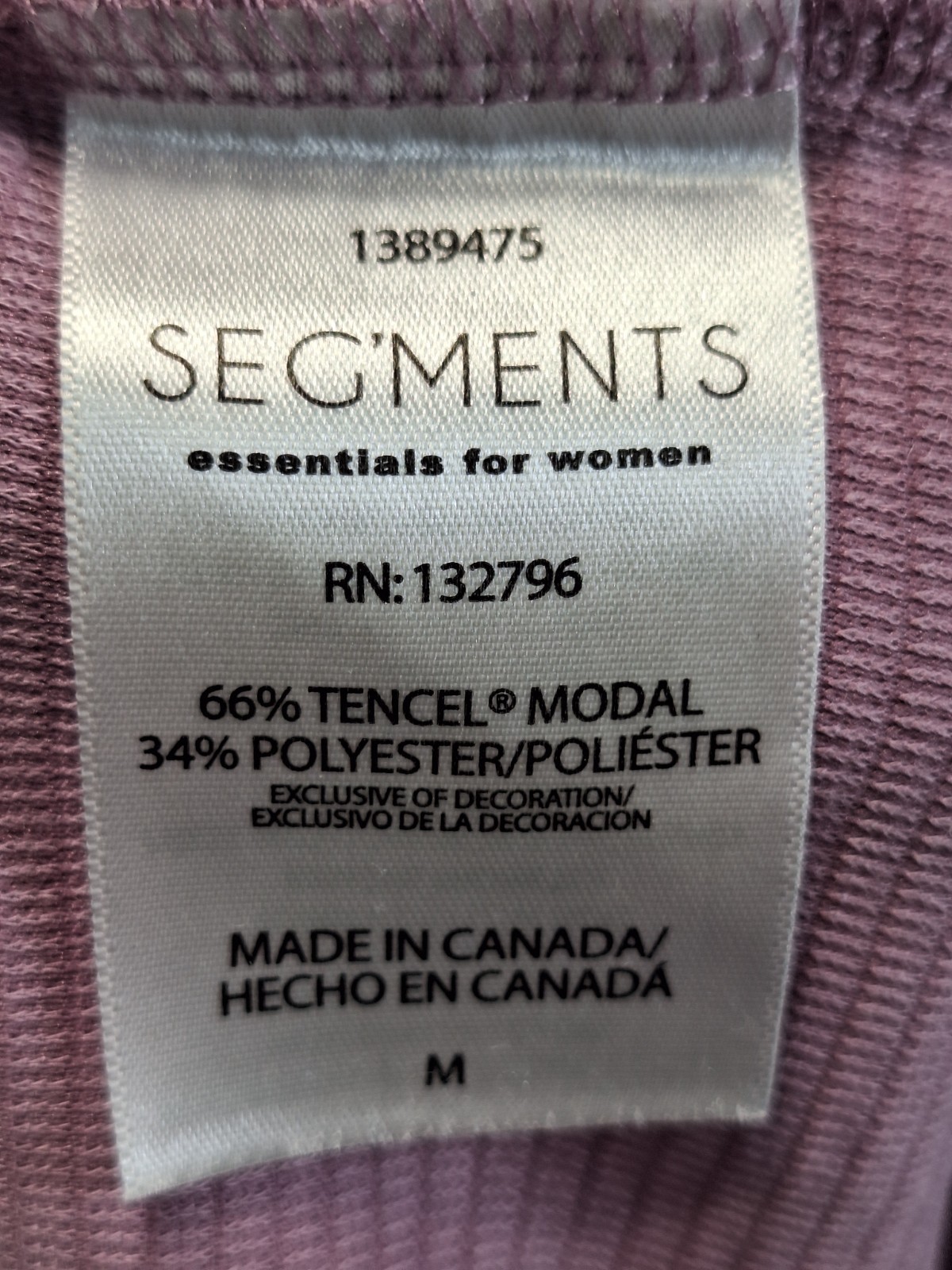 SEG’MENTS Essentials Shirt Womens Medium Purple Tencel Ribbed 3/4 Sleeve V Neck