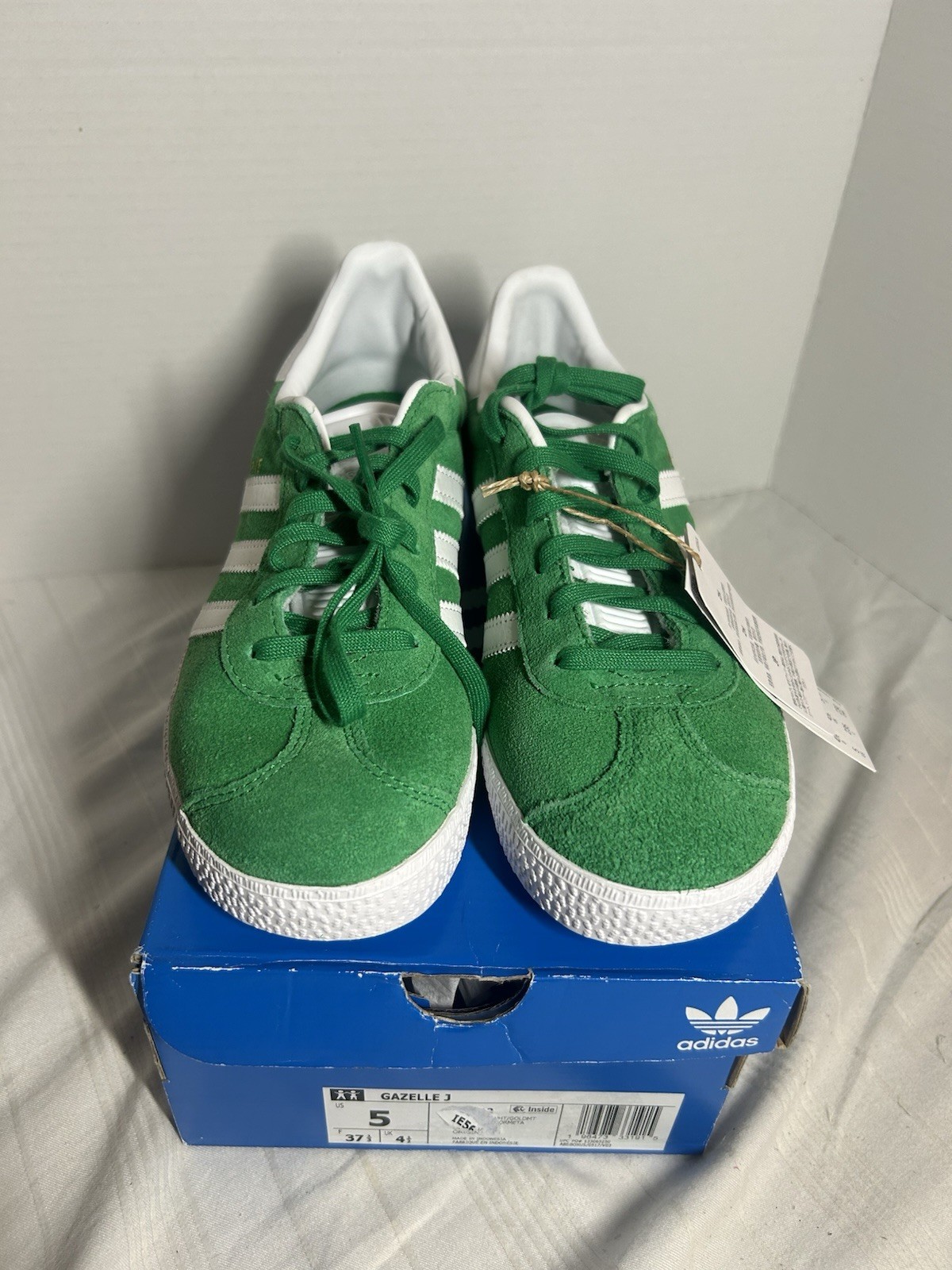 Adidas Gazelle J Green White Suede Sneakers Youth Size 5 US EU 37 1/3 New w/ Box