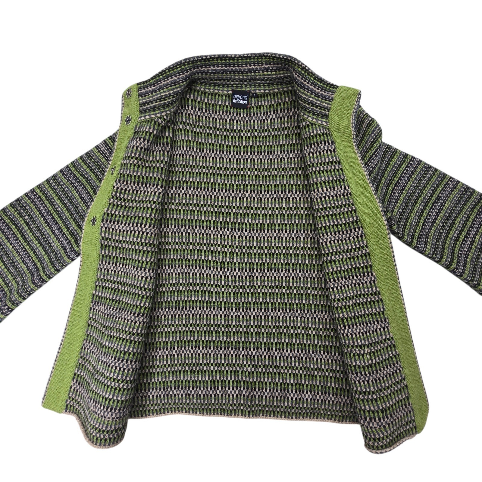 Beyond Definition Wool Blend Striped Mock Neck Cardigan Sweater Green Grey S