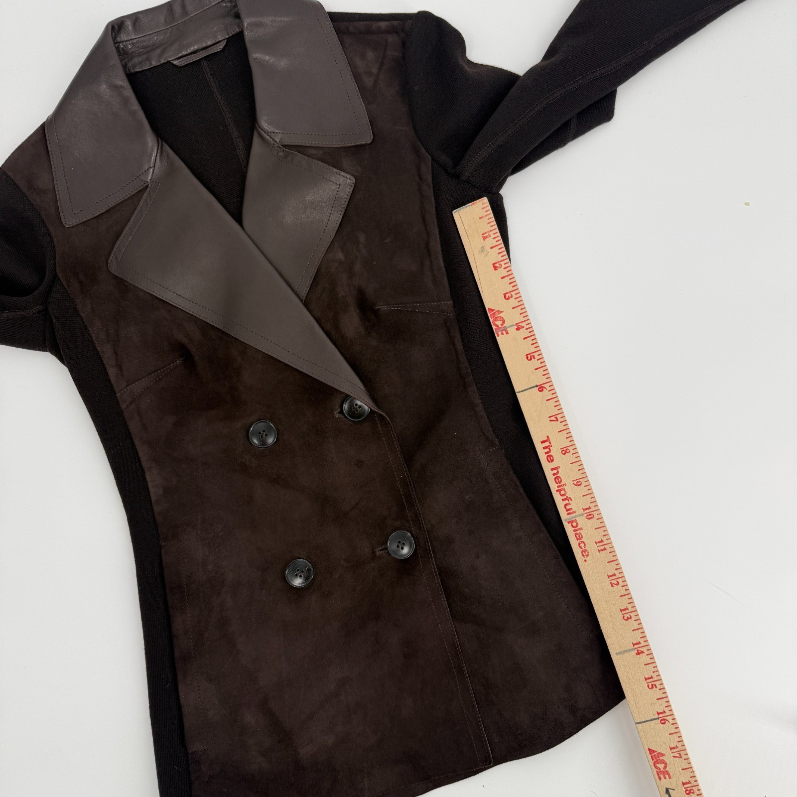 MAX MARA Double Breasted Blazer Suede Goatskin Leather Chocolate Brown Size 4