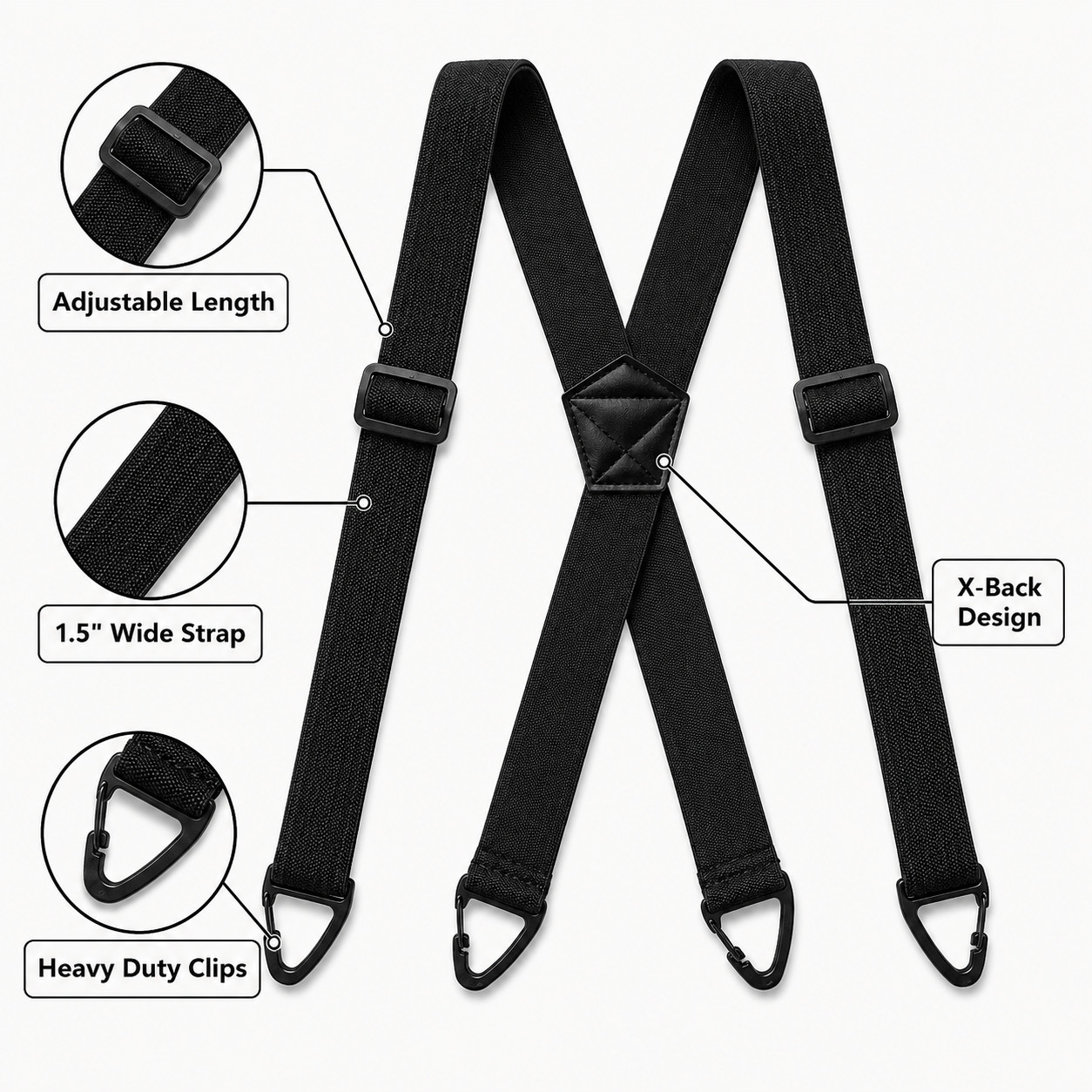 Suspenders for Men Heavy Duty X Shape Back Hidden Suspenders 1.5″ Under Clothing