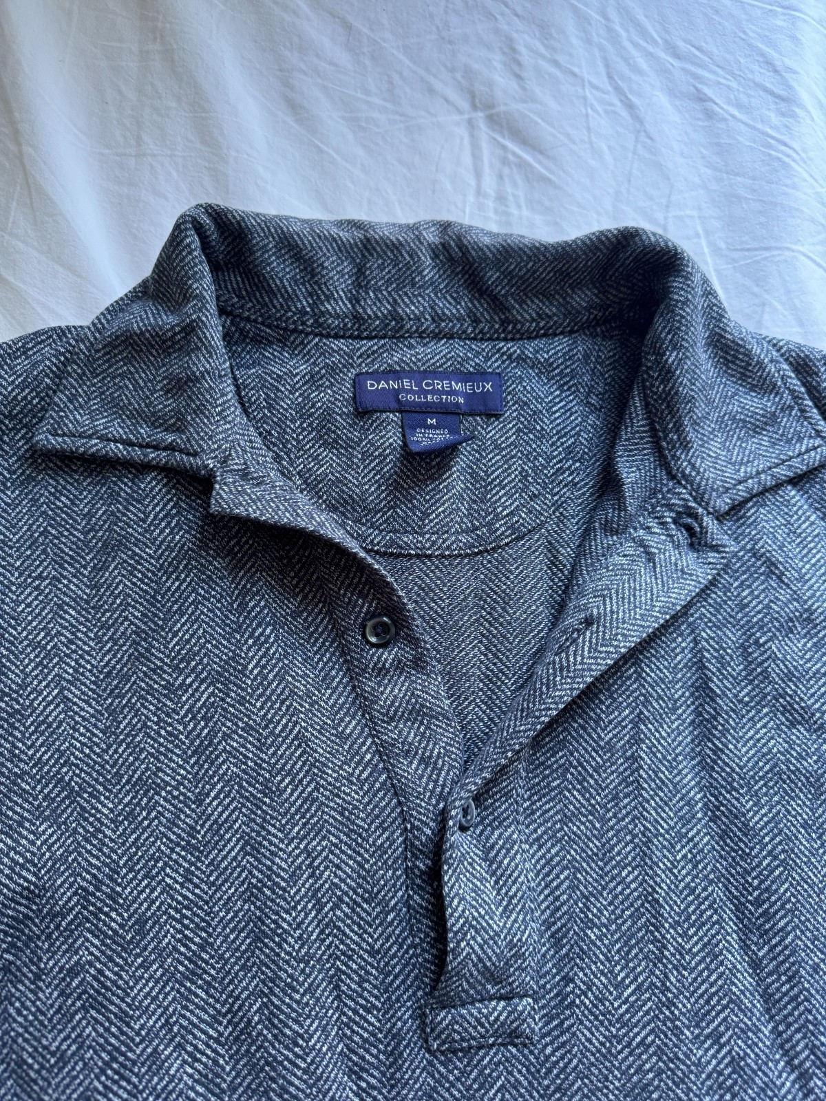 Vintage Herringbone Daniel Cremieux Long Sleeve Polo Charcoal