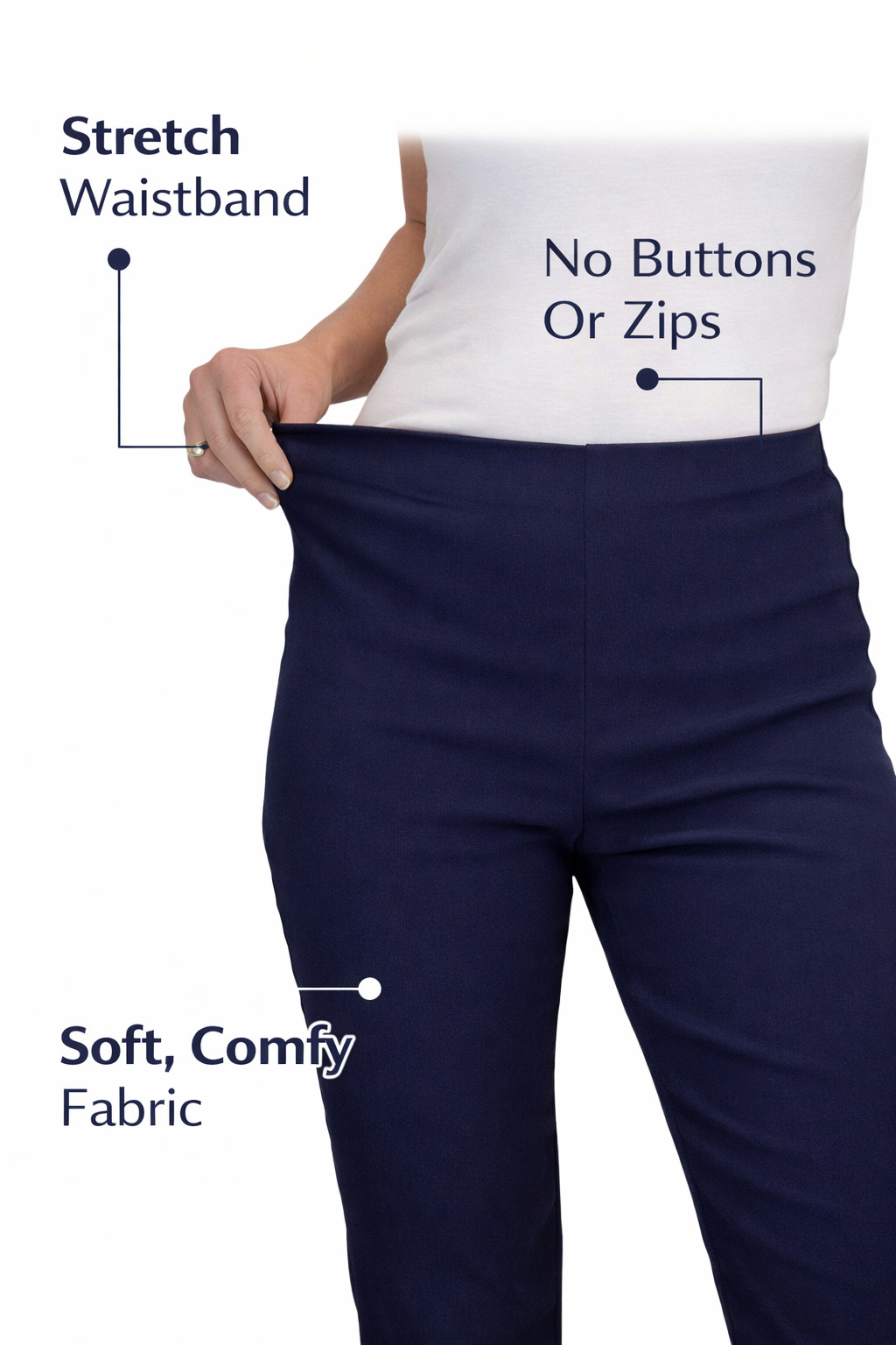 Women’s Pull On Trousers High Waist Straight Leg Work Pants, Elasticated Waist