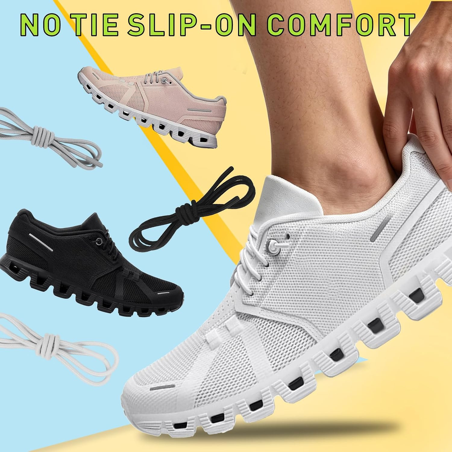 Elastic Shoelaces for On Cloud 5/6 Sneakers, 2.5mm No Tie Stretch Round Replacem