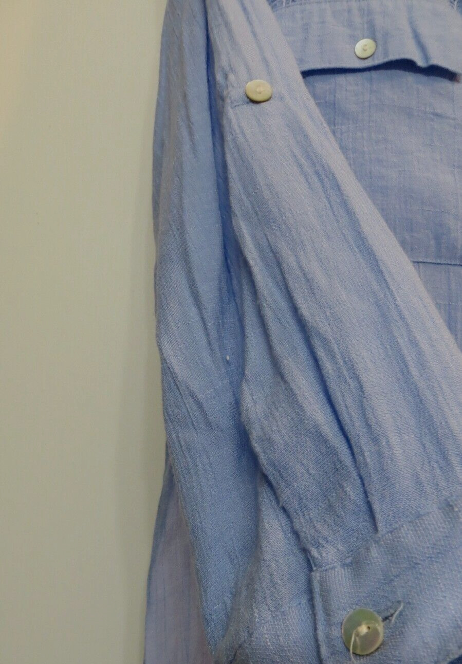 Notations Shirt Womens Large Blue Button Up 3/4 Convertible Sleeves Lace Accent