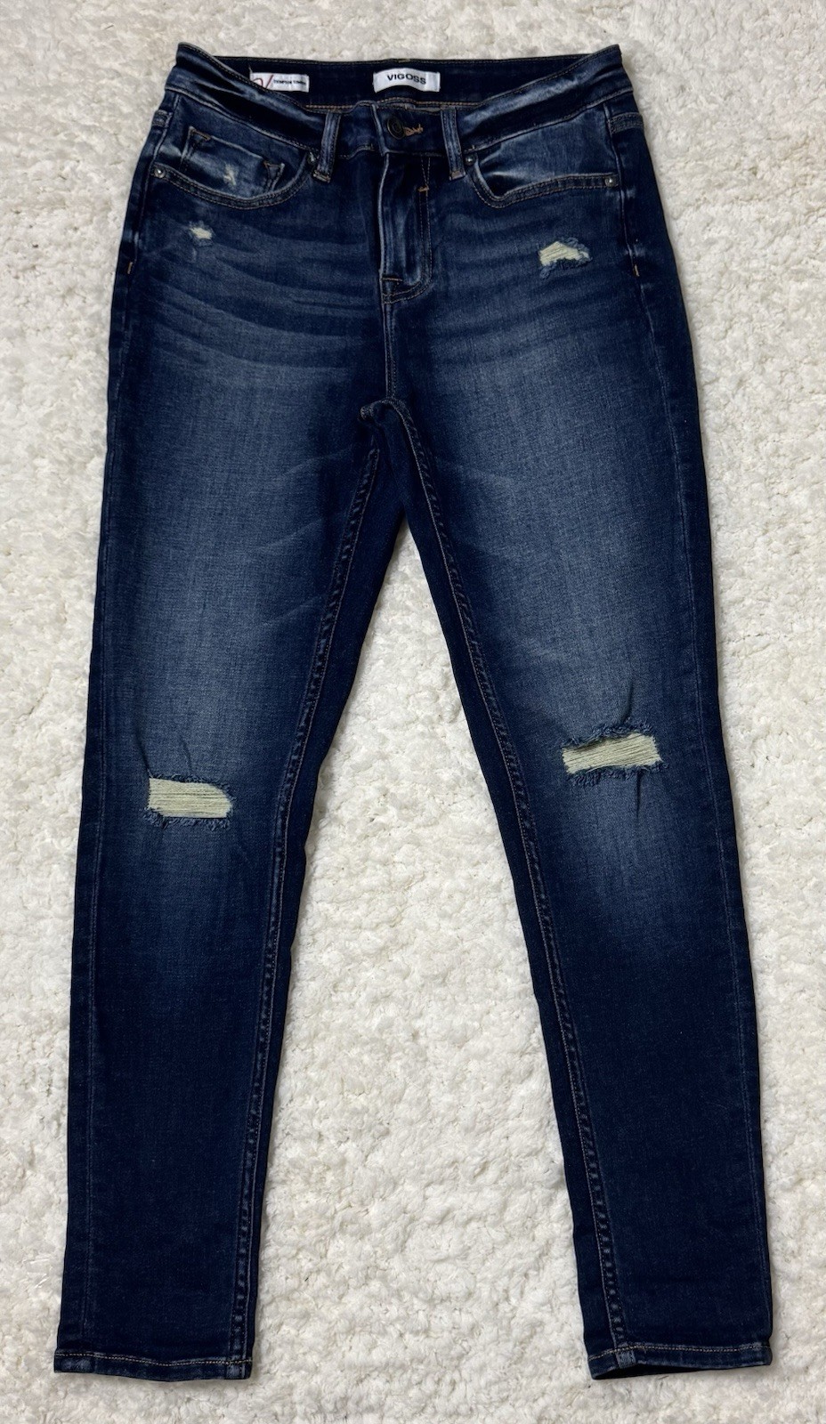 Women’s Vigoss Jeans Thompson Tomboy Dark Wash Distressed Waist 27 Length 27