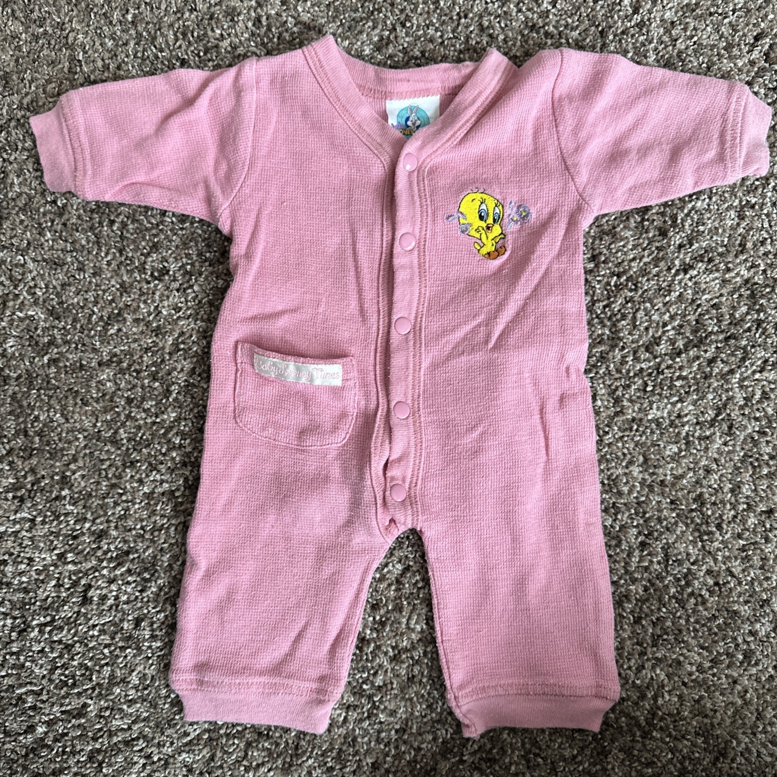Baby Looney Tunes Tweety Bird One-Piece Snap Outfit Size 3 Months Vintage 90s