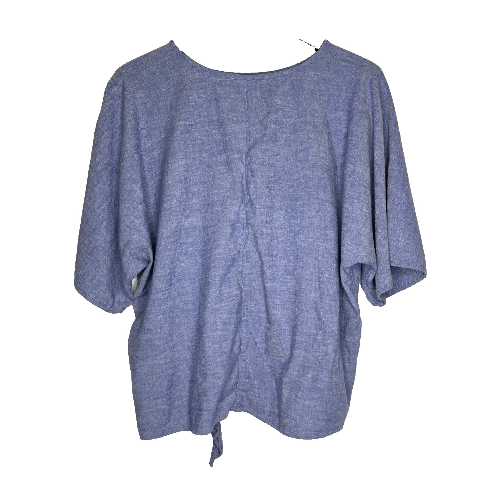 Time and Tru Blouse L Blue Tie Front Linen Blend Casual Boho