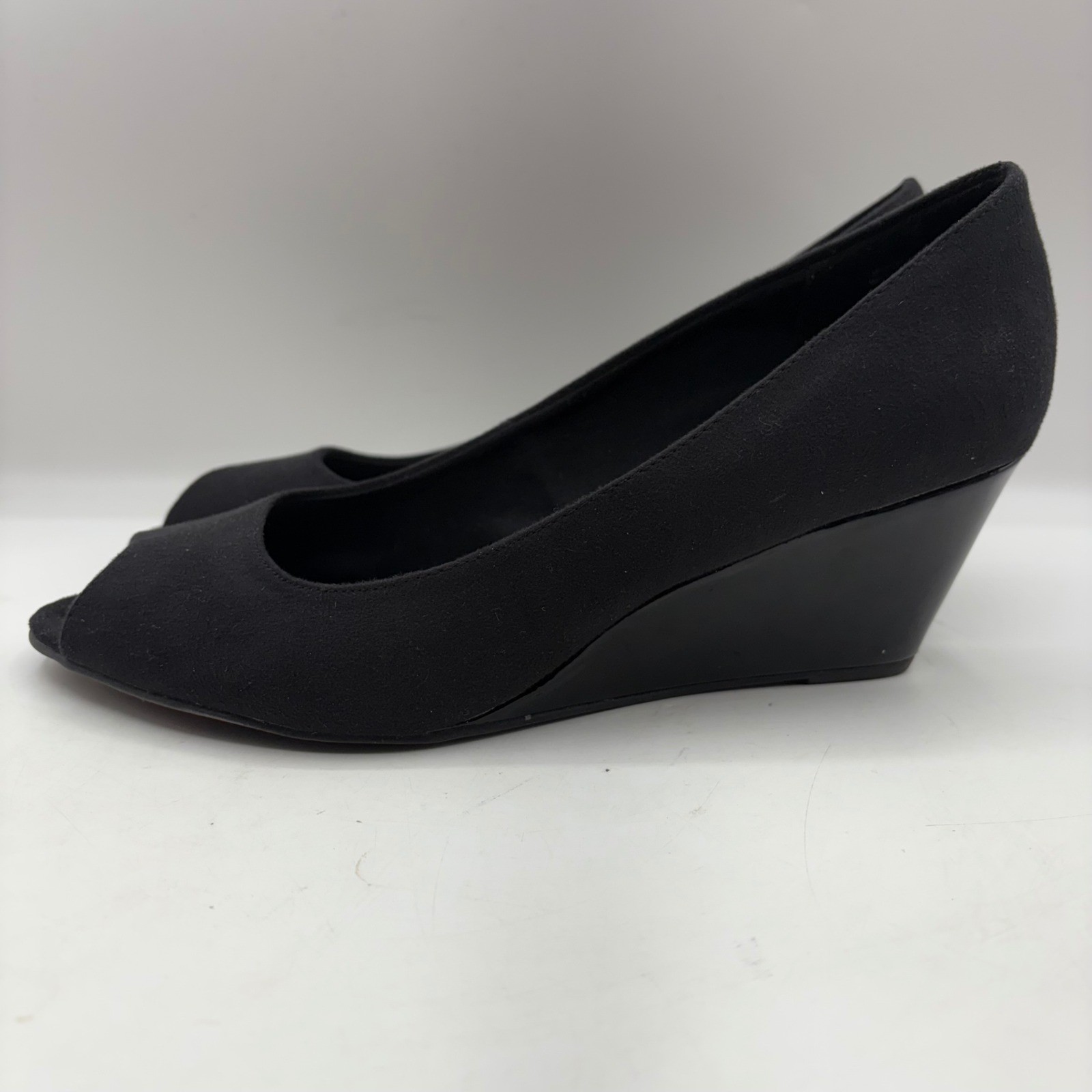 Comfort Plus by Predictions Black Peep Toe Wedge Heels Size 10