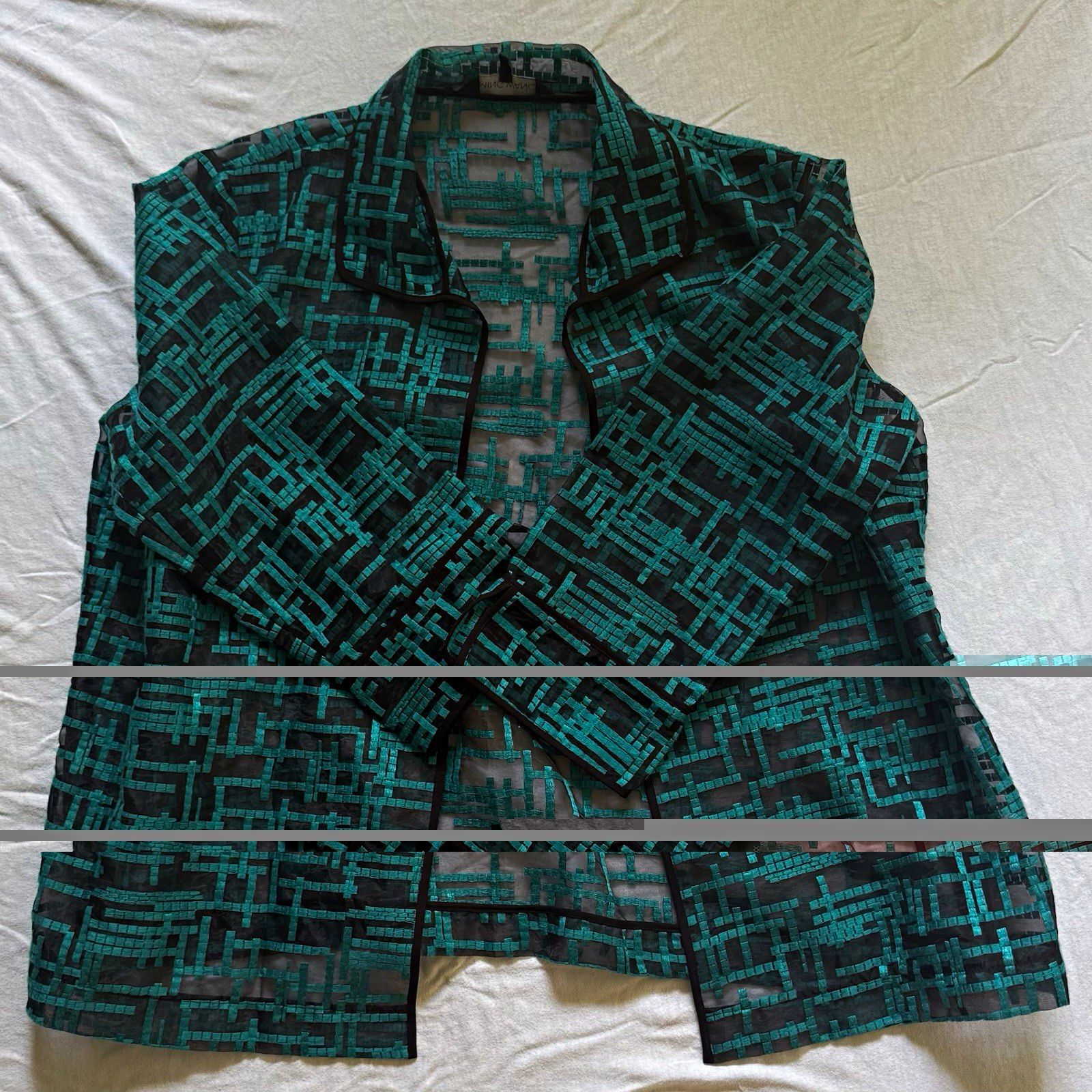 Ming Wang Women’s Green/Black Geometric Open Front Long Sleeve Jacket XL