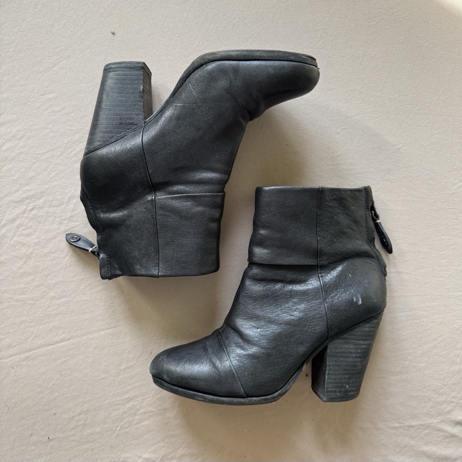 Rag & Bone Black Newbury Leather Ankle Heeled Booties 37.5 / 7.5