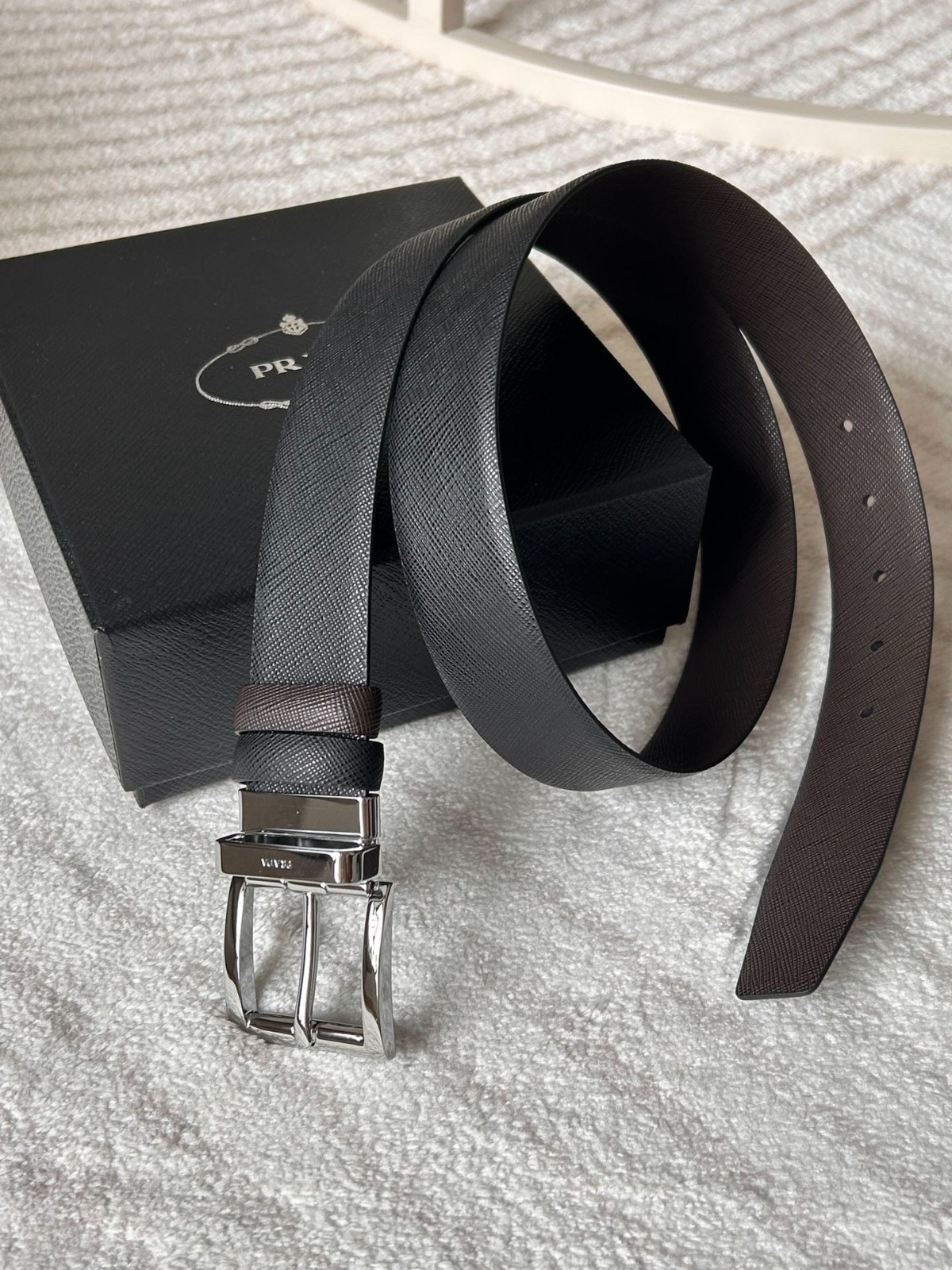 Prada men’s Black/Brown double-sided wearing belt