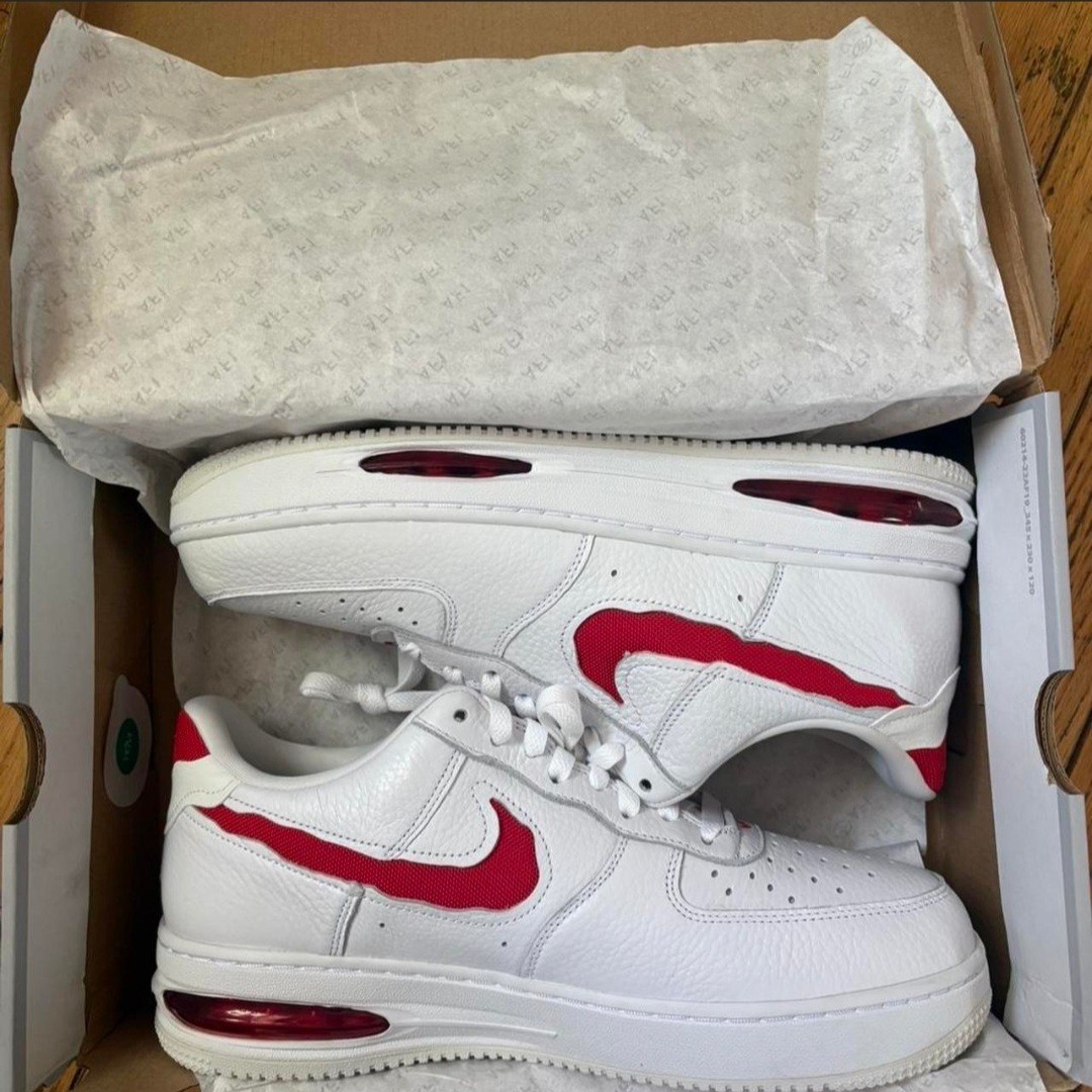 Nike Air Force 1 EVO Low Top Lace-Up Leather Sneaker White/Red HF3630-100