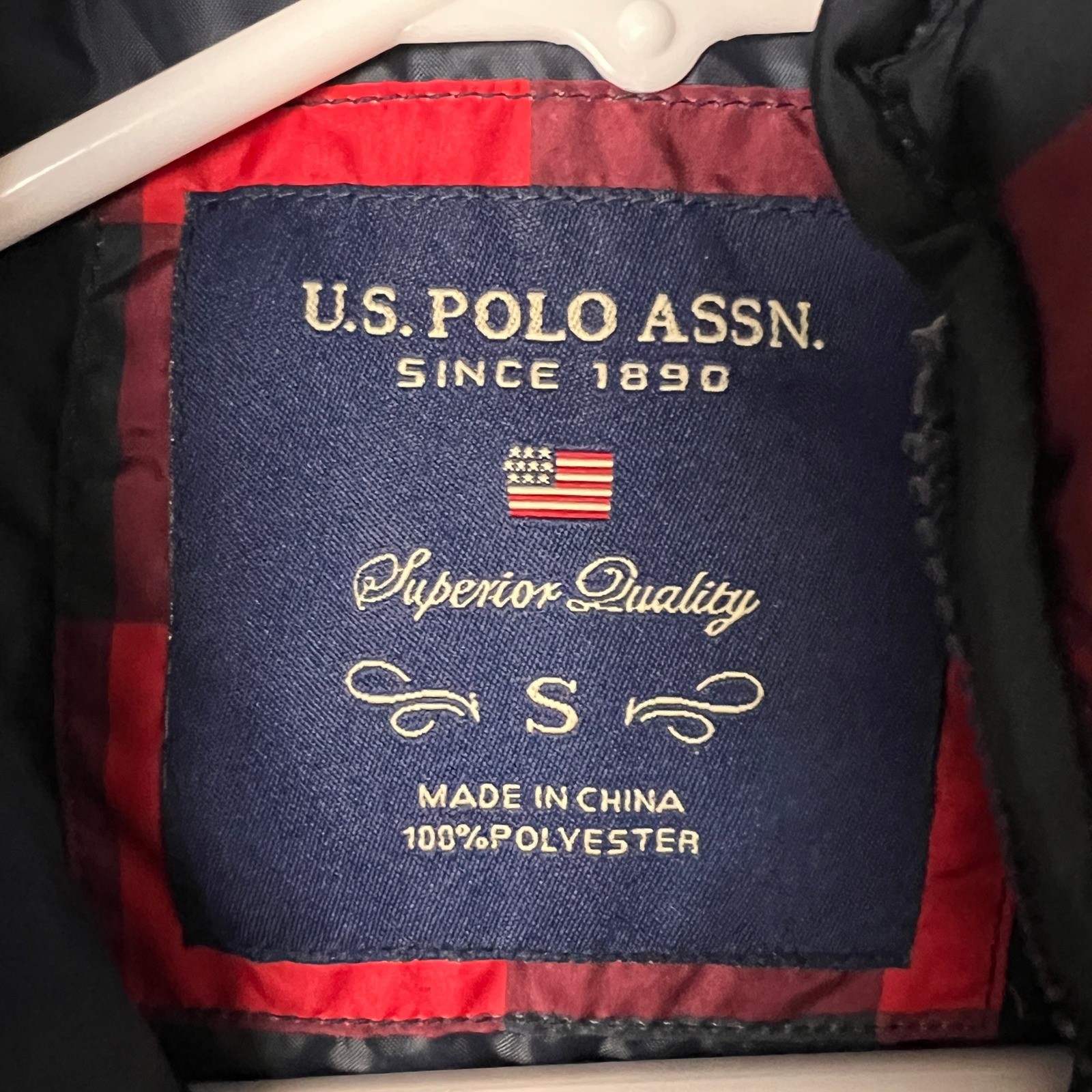 US Polo Assn Mens Red Navy Buffalo Plaid Quilted Puffer Vest Small Campfire Cozy