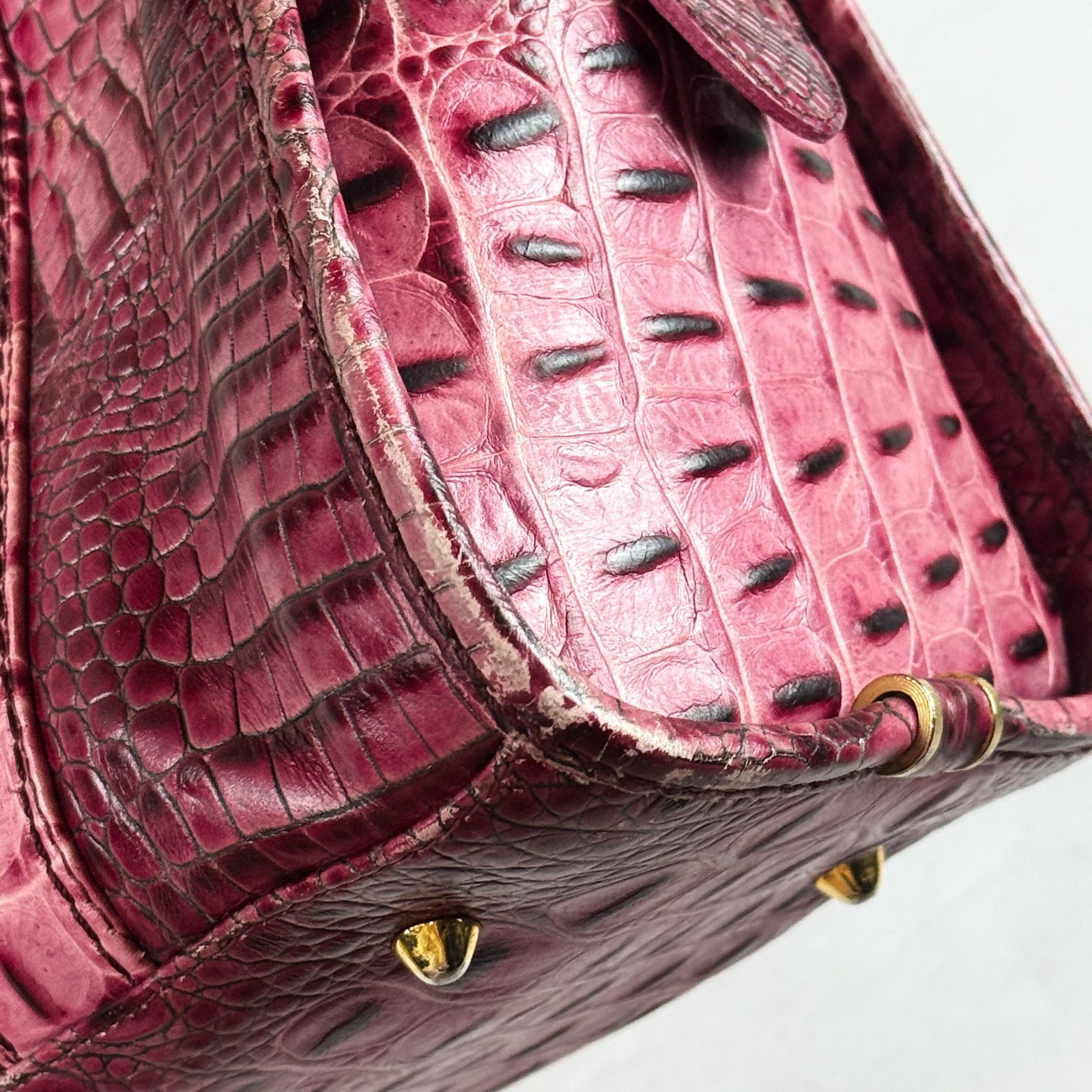 Italy Pink Croc Embossed Handbag Leather Top Handle Purse Retro Shoulder Bag