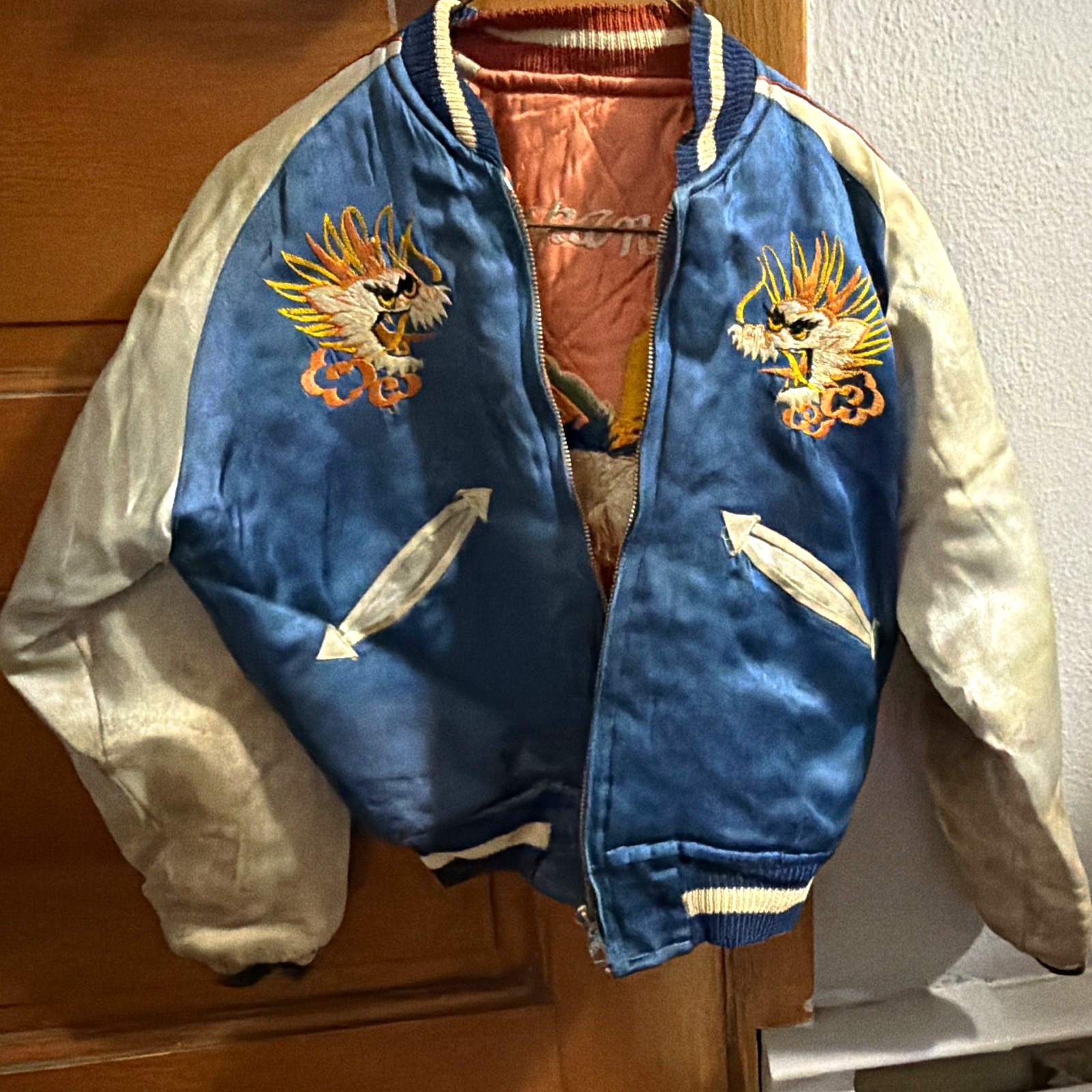 Vtg 1950s Sukajan Souvenir Jacket Reversible Quilted Eagle Mt Fuji Pink Japan