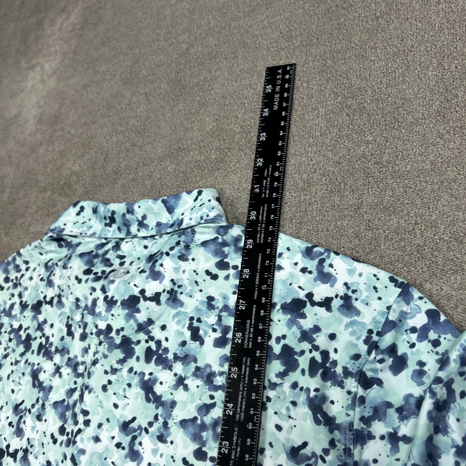 7 Diamonds Shirt Mens Large Performance Golf Polo Blue Green Watercolor Stretch