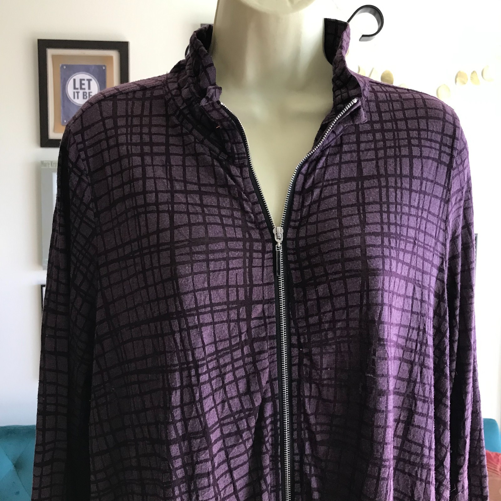 COMFY USA size L Purple Burnout Textured Full Zip Cardigan Top Artsy Flared