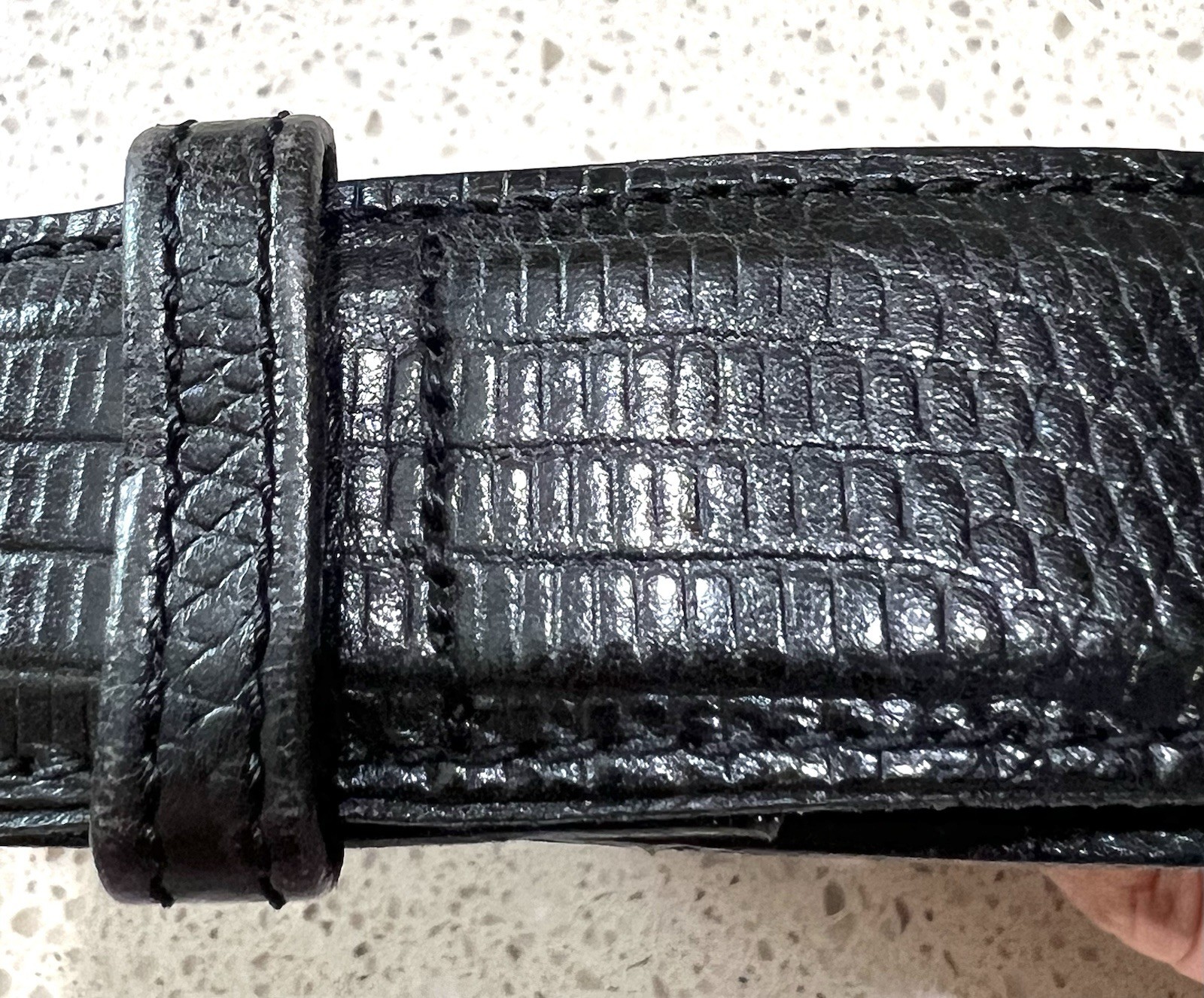 Black Croc Embossed 1.25 Wide 36 Leather Belt Size 34 Made in America