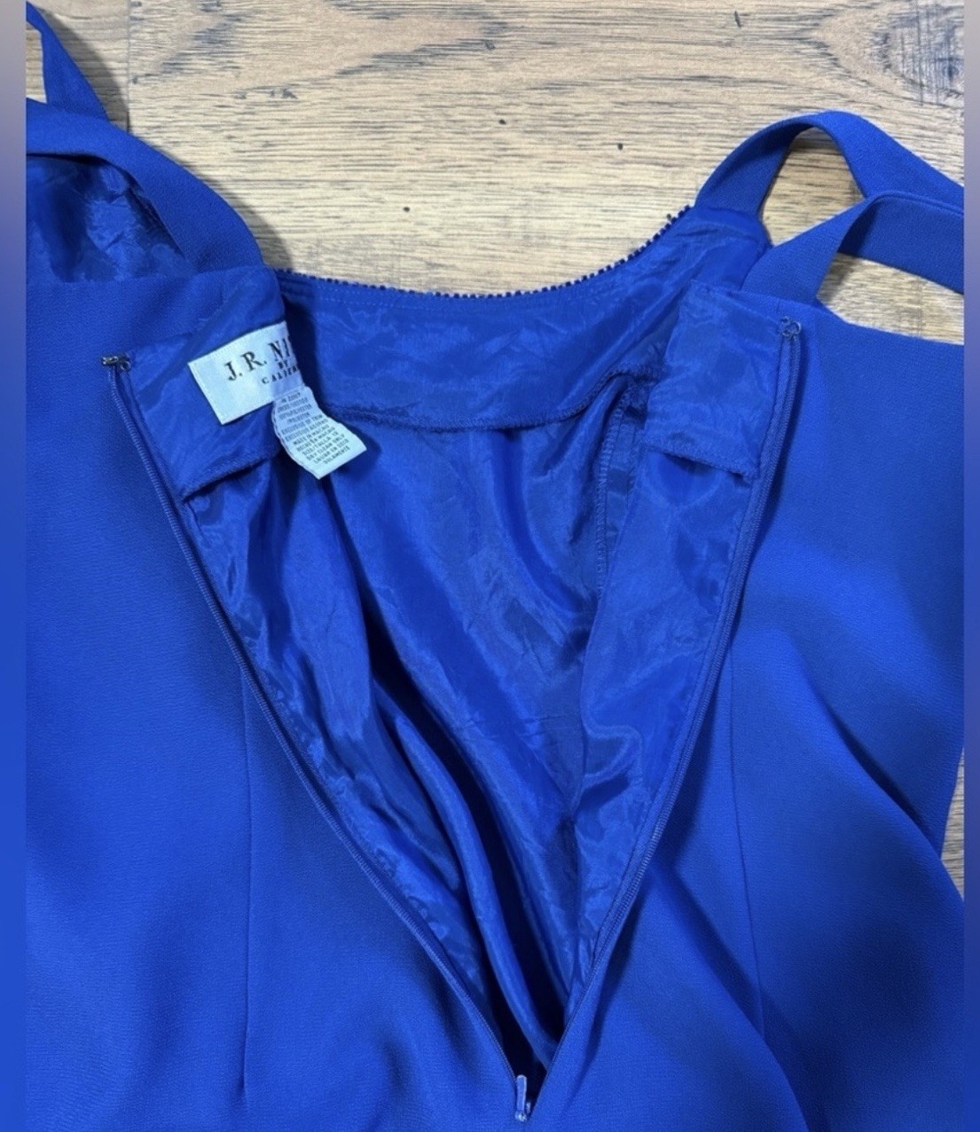 J.R. Nites by Caliendo Blue Maxi Dress Square Neck Lined Side Slit Zip 12