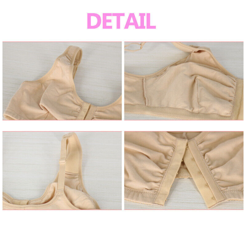 Post Surgery Pocket Bra Wireless Mastectomy Bra Front Closure Breathable Cotton