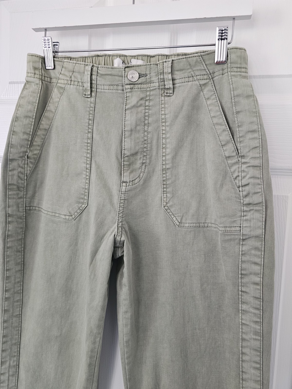 EX M&S Chino Trousers Cuffed Size 10 Cotton Blend Soft Green Elasticated BNWOT