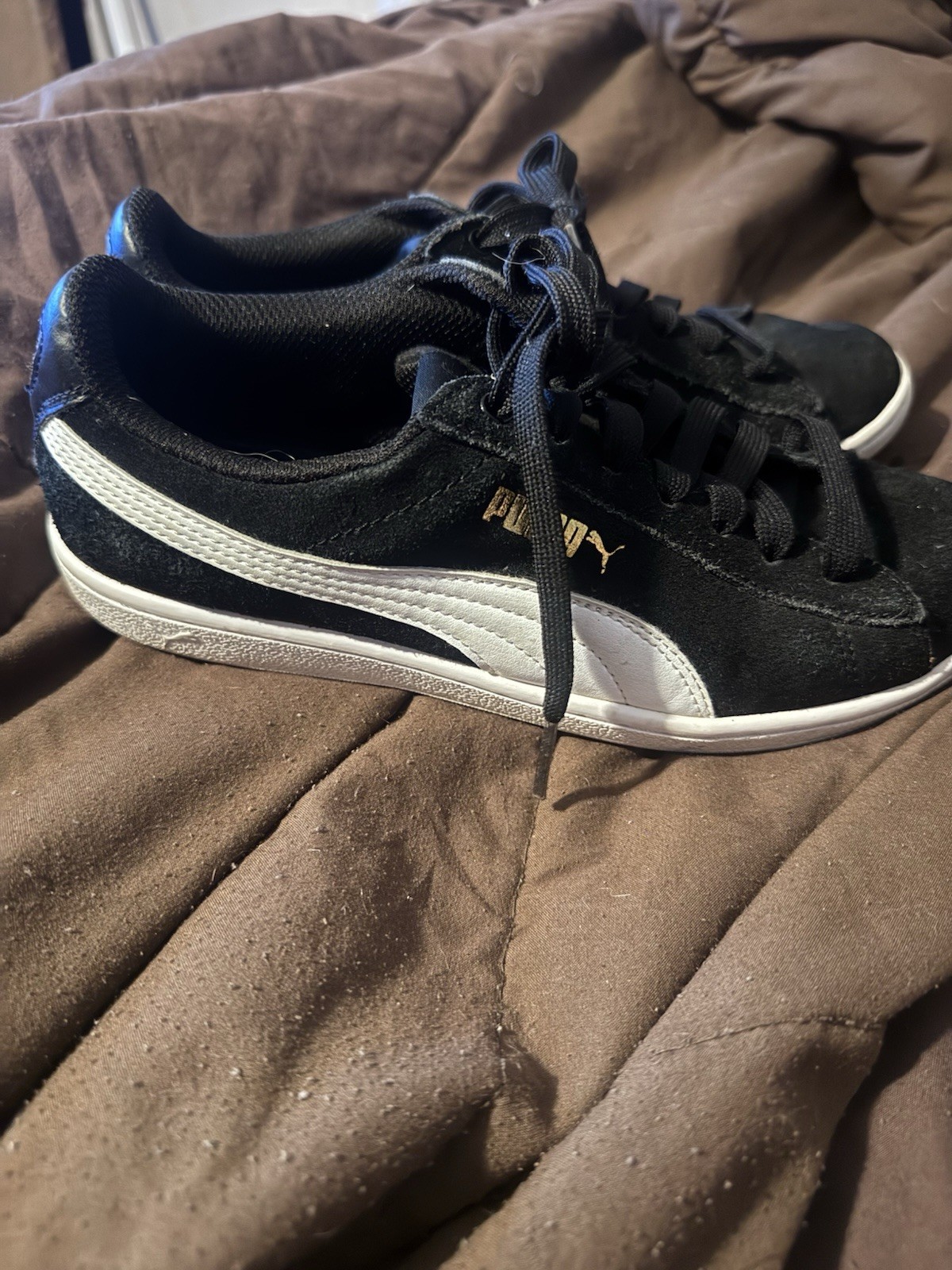 PUMA Womens Black/White Suede Low Top Lace-Up Sneakers Rubber Outsole