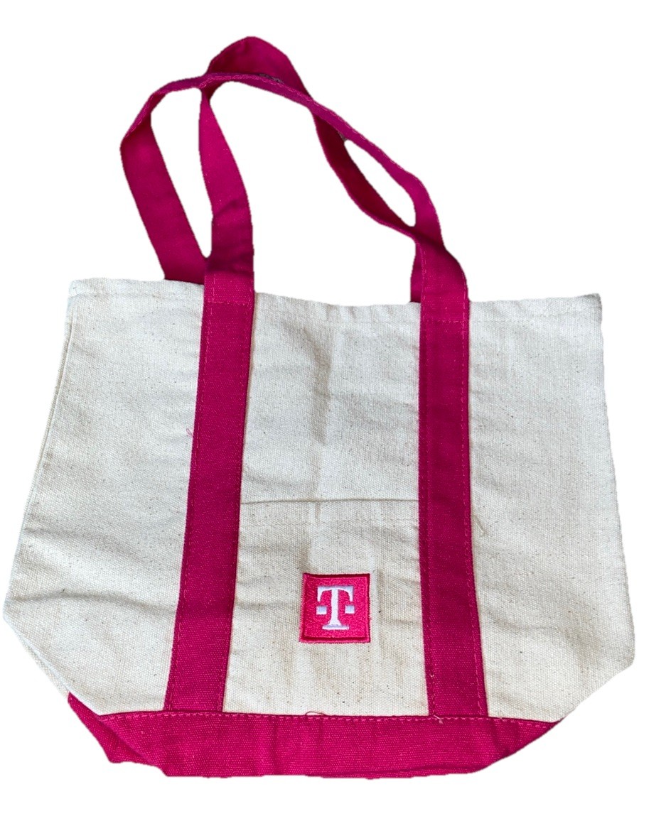 T-MOBILE Mini Canvas Tote Bag Off White Pink 12.75 x 10.75″