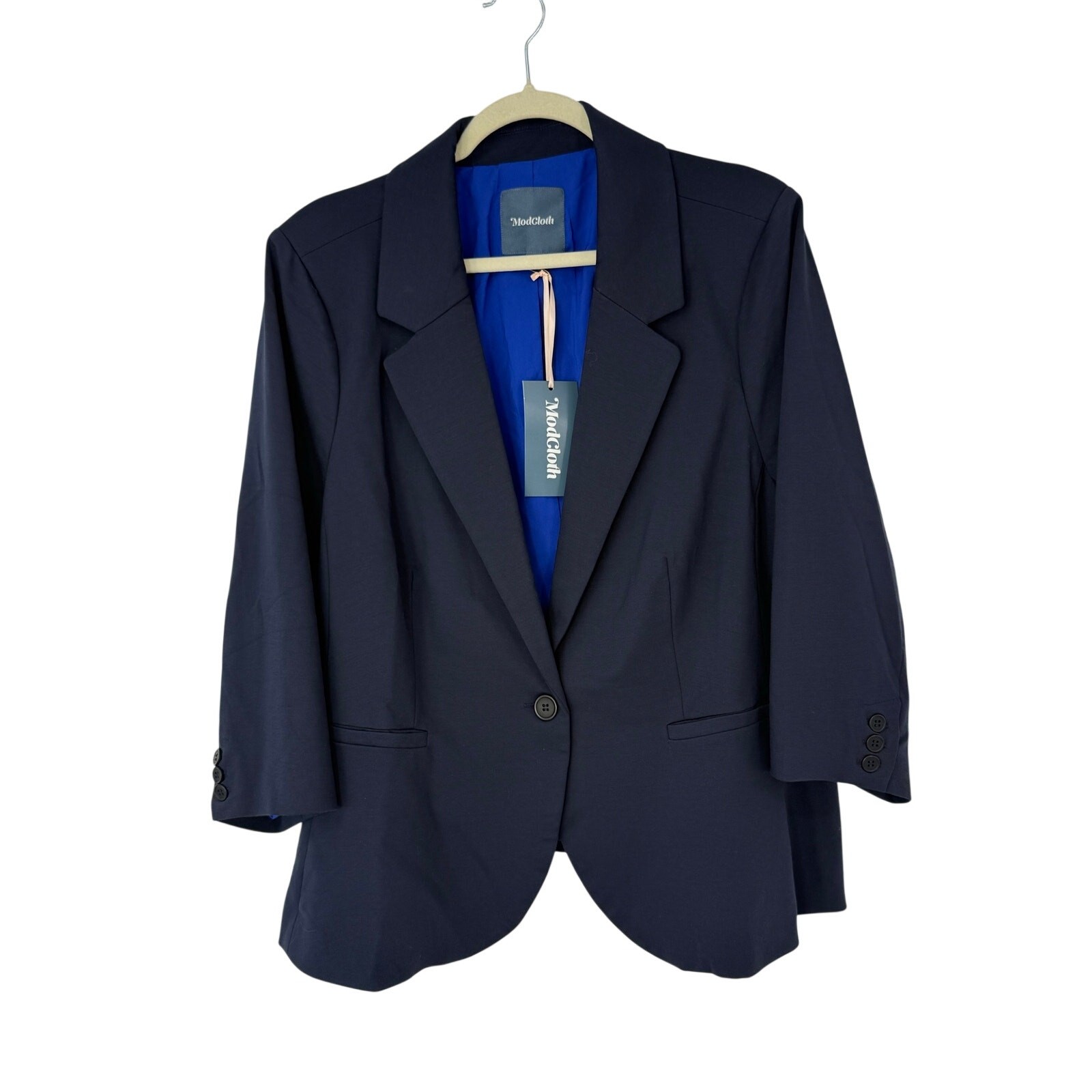 ModCloth Stretch Knit One Button Blazer Navy Blue 2X Plus Size NWT Office Career