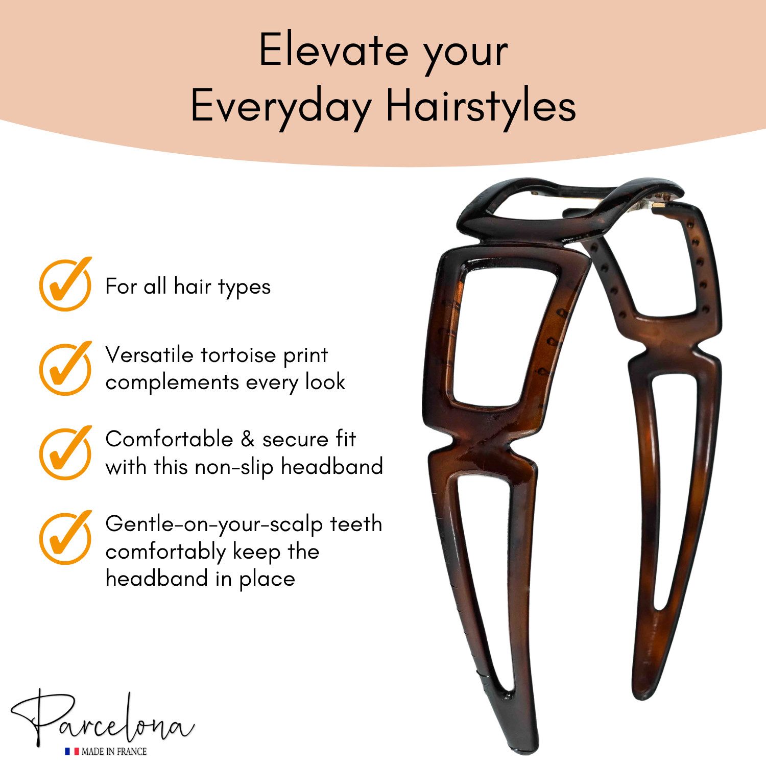 Parcelona Open Geometric Tortoise Acetate Headband French Lightweight Hairband