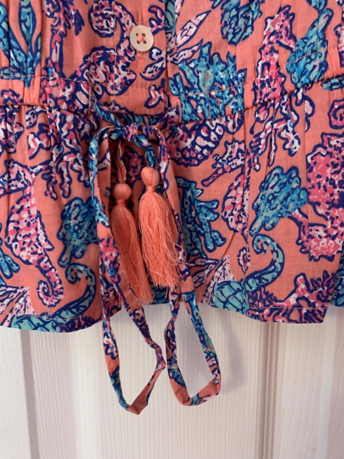 Simply Southern Pink Sleeveless w/ Ruffles Top Beach Seahorse – Size Medium NWT