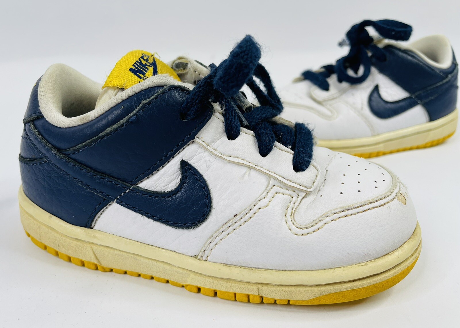 Vintage 2007 Nike Dunk Low Toddler 7C Navy White Yellow 316610-145 Rare Used