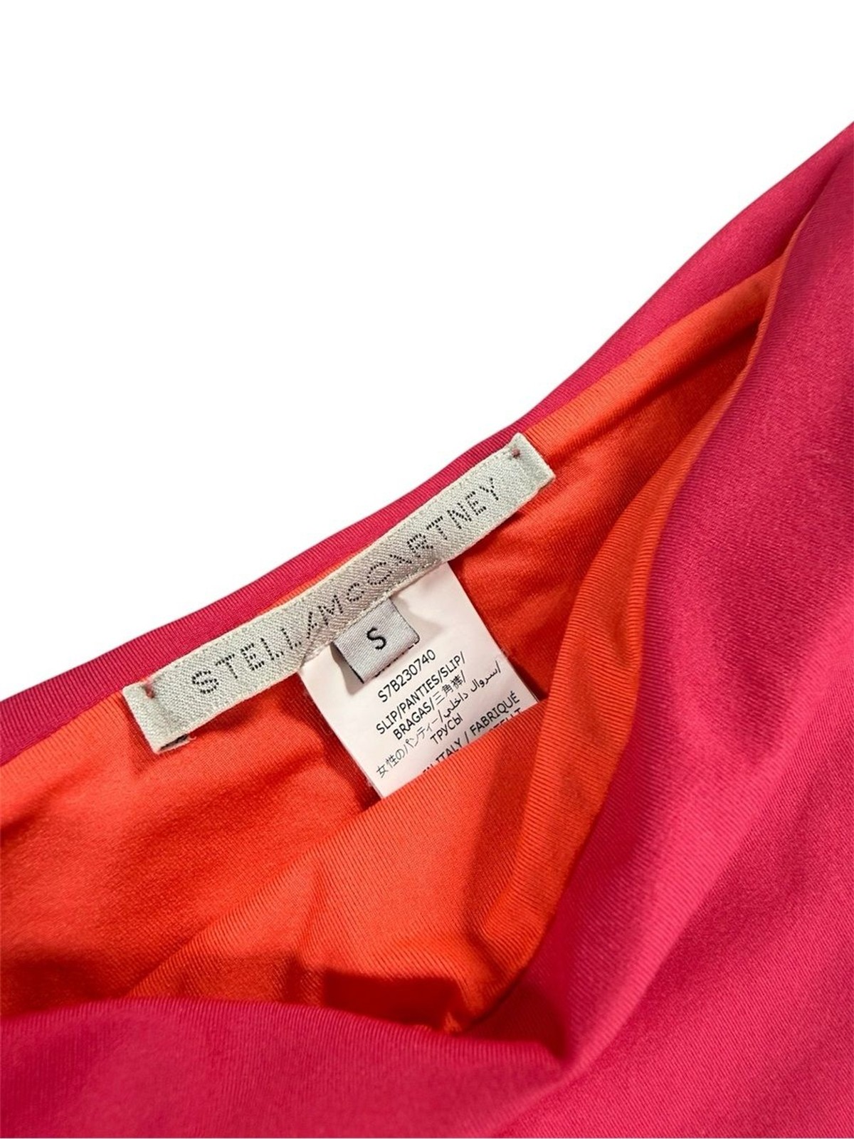 Stella McCartney Swim High-Rise Ruched Bikini Bottoms in Hot Pink & Coral Size S