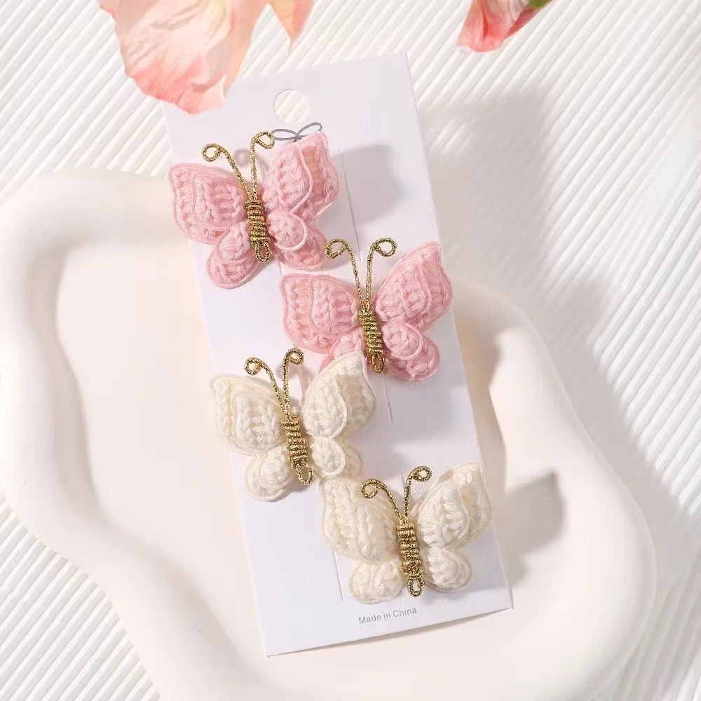 4pc Baby Girl Bow Butterfly Wool Crochet Hair Clips-Cute Set