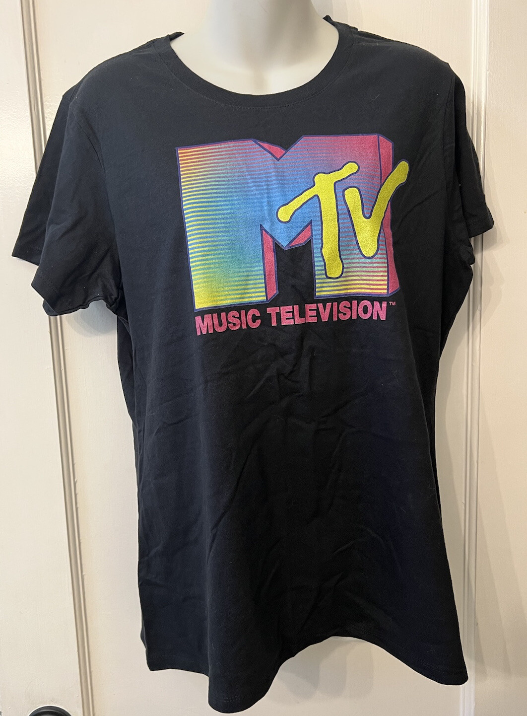 Mens MTV T-Shirt LARGE Short Sleeve Retro/Vintage Style Black Yellow Green Blue