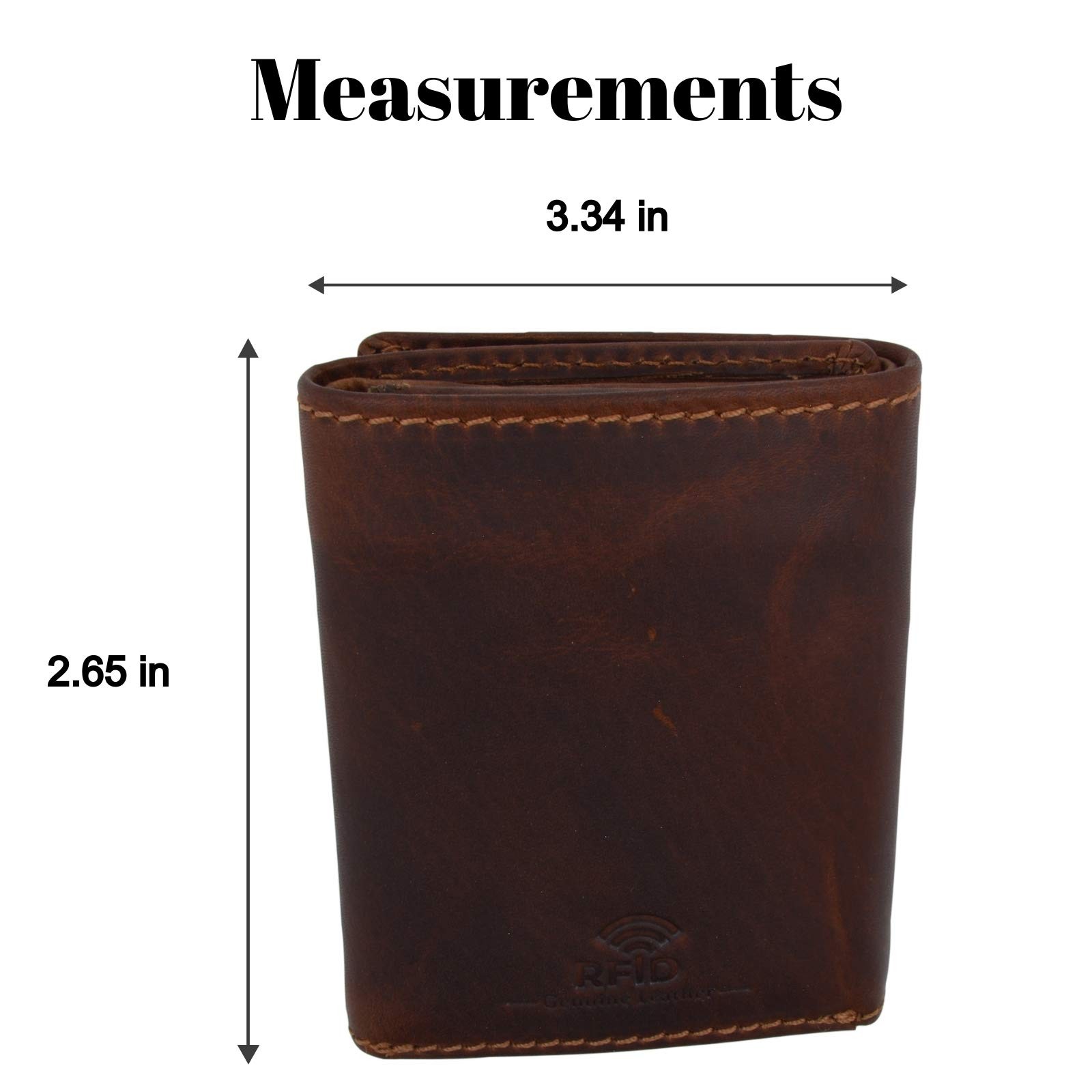 CAZORO RFID Blocking Mens Classic Trifold Crazy Horse Leather medium, Brown