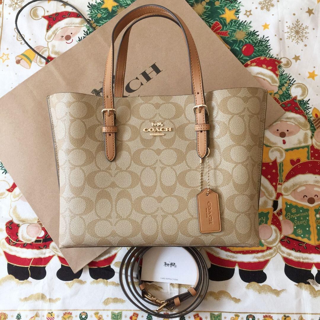 Coach C4250 Mollie Tote 25 in signature canvas Crossbody Beige Outlet New