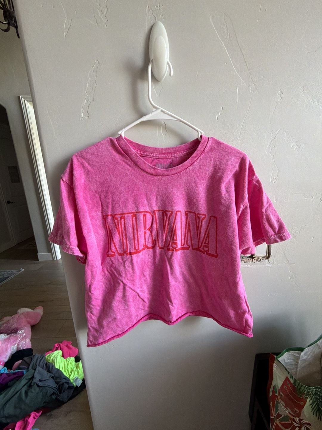 Nirvana Pink Acid Wash In Utero Crop T-Shirt
