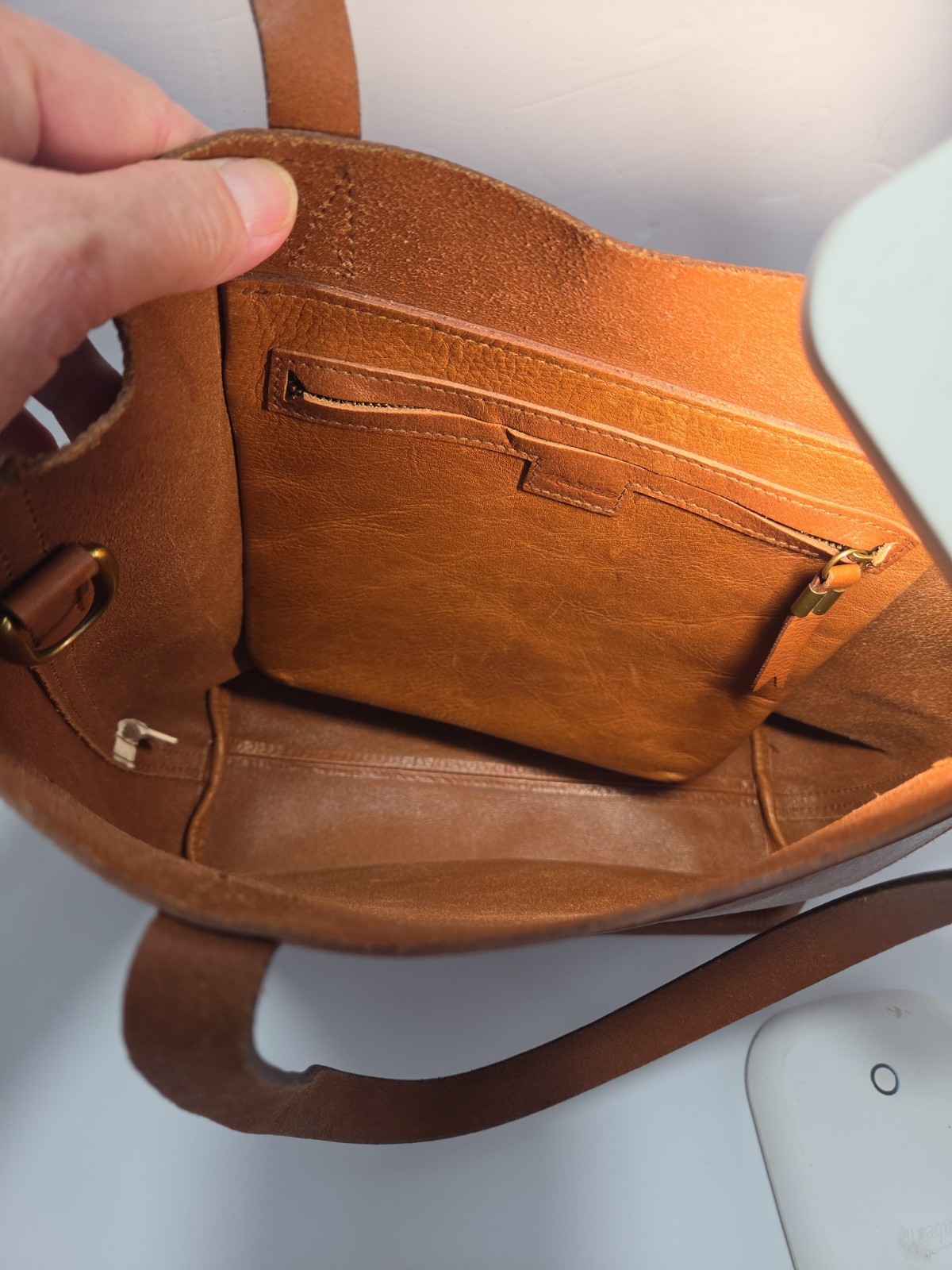 Madewell Cognac Brown Pebbled Leather Tote Bag Double Handle Carryall
