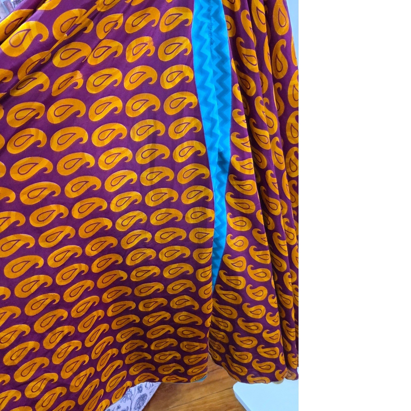 Vintage 100% Silk Wide Leg Paisley Pants Smocked Waist Purple Turquoise OS