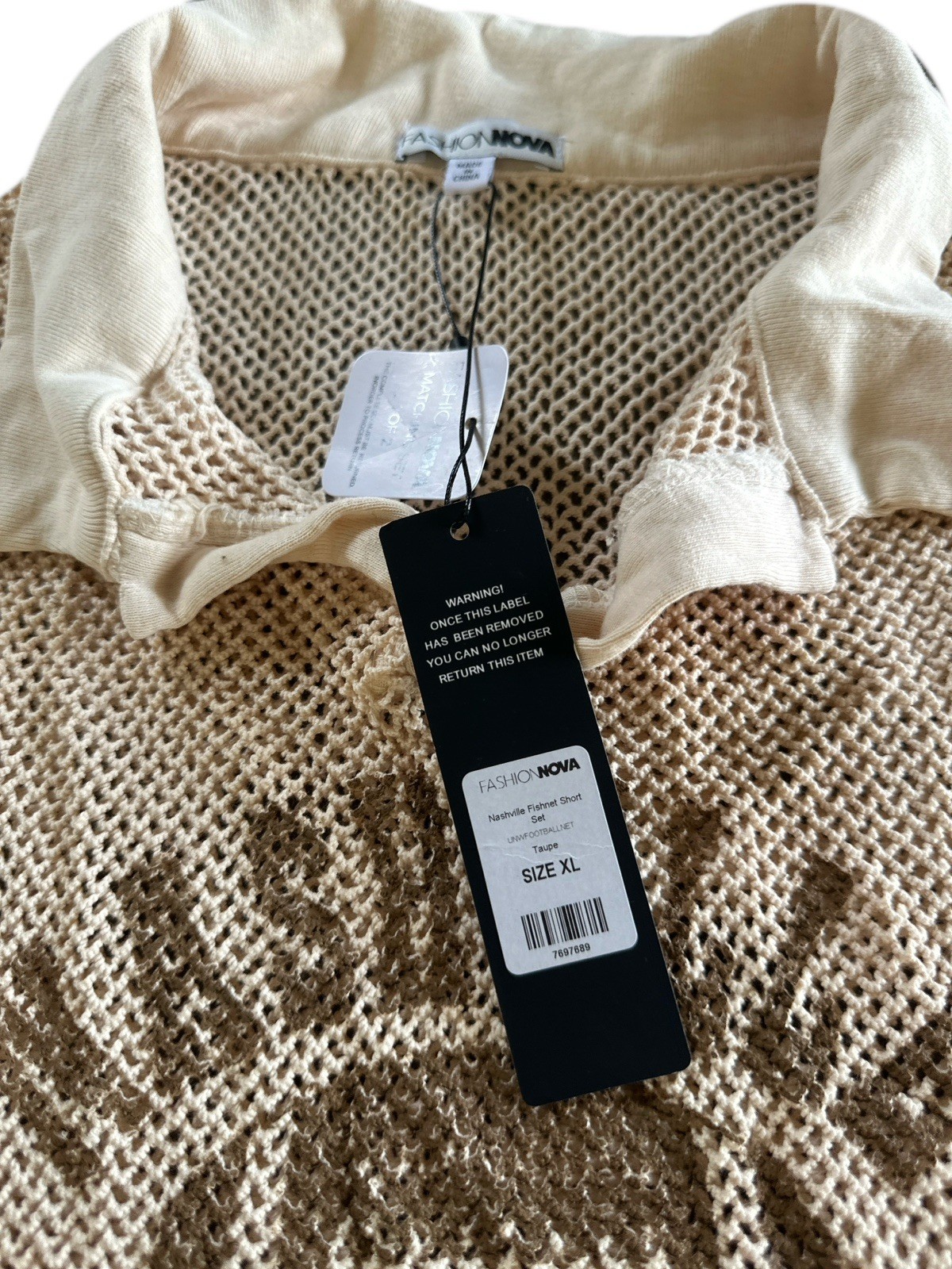 Fashion Nova Beige fish net Mesh Logo crop top Women XL