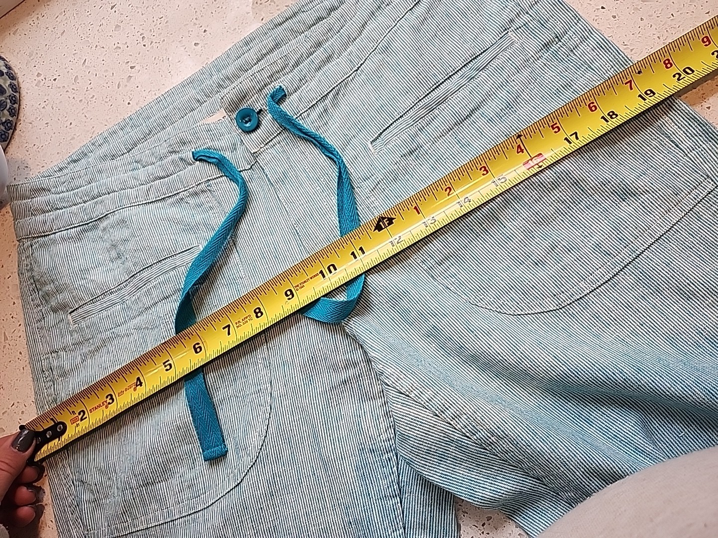 Freedom Trail By Kyodan Aqua White Pinstripe Linen Cotton Pants Womans Small