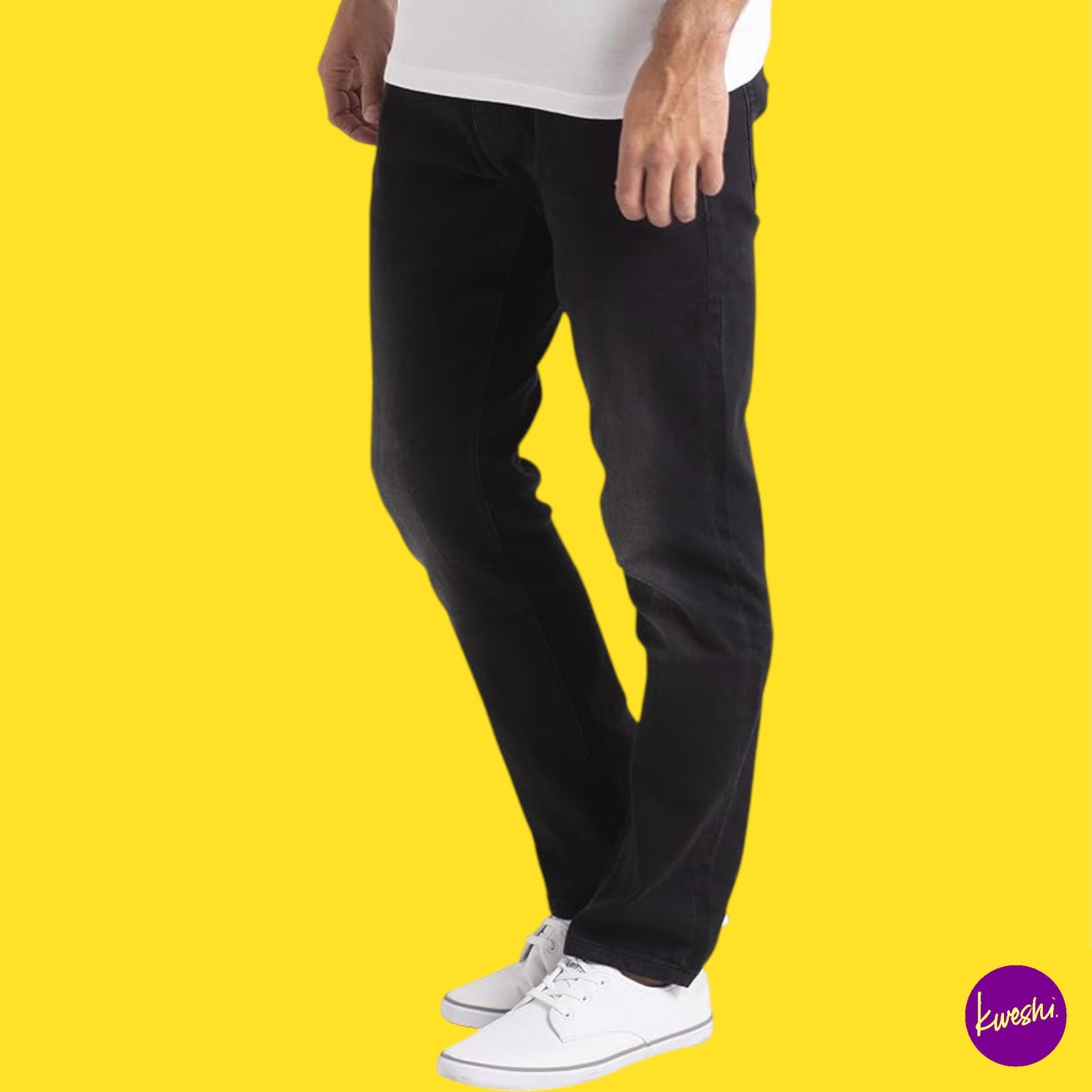 WESTACE Men’s Slim Fit Stretch Jeans, Straight Leg, Black, 32W x 30L