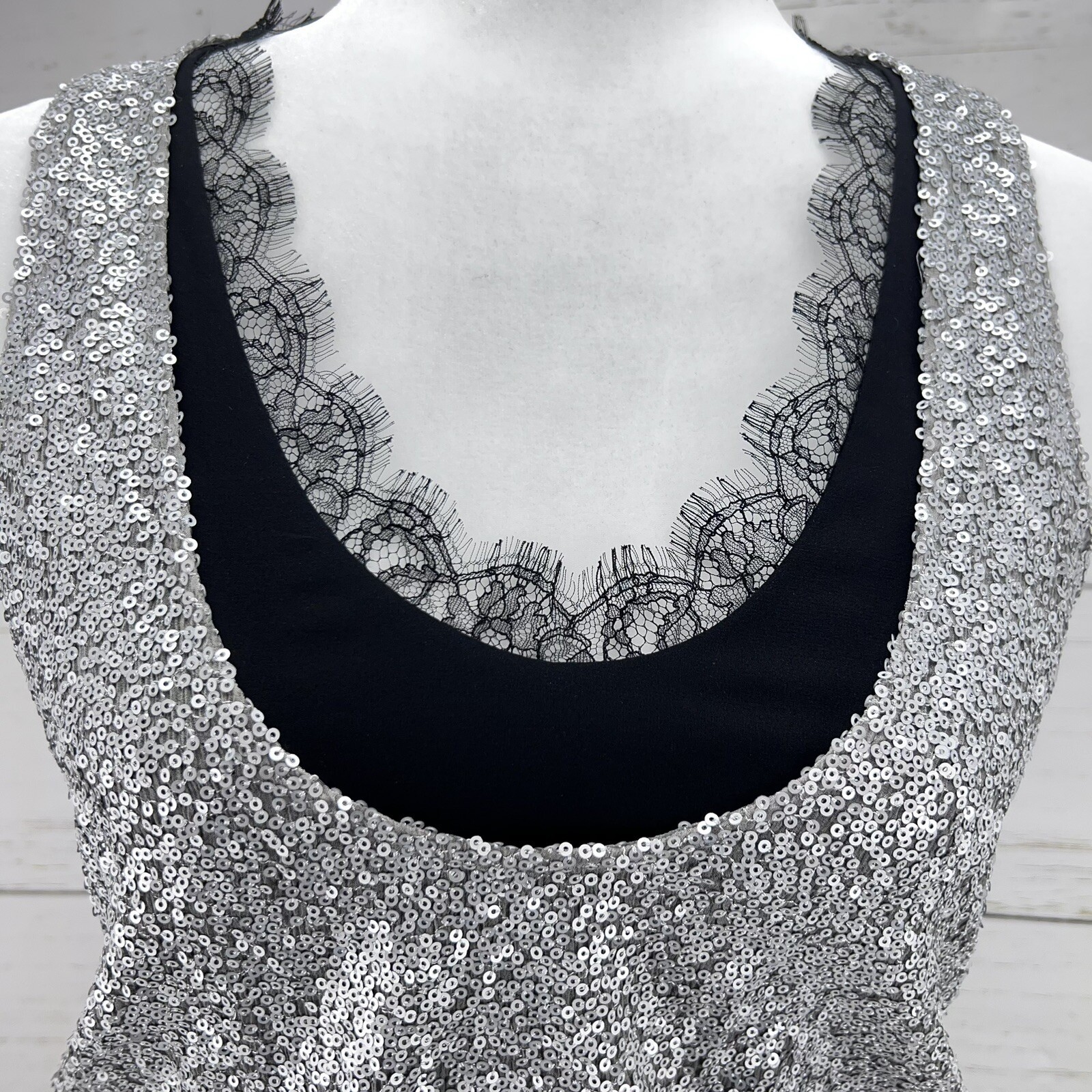 Robert Rodriguez Cocktail Silver Sequin Party Dress Size 4 Silk Sleeveless Mini