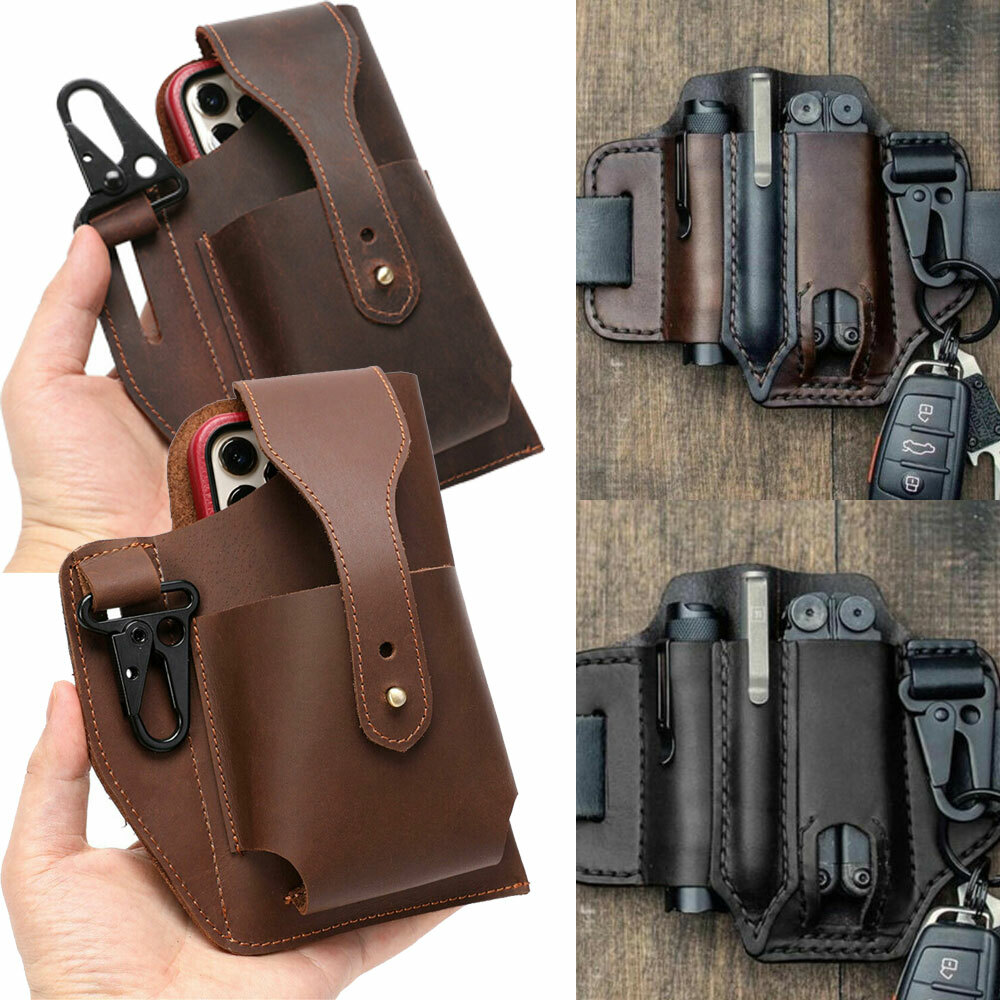 Genuine Leather Waist Bag Cell Phone EDC Holster Retro Case Belt Loop Men #LI