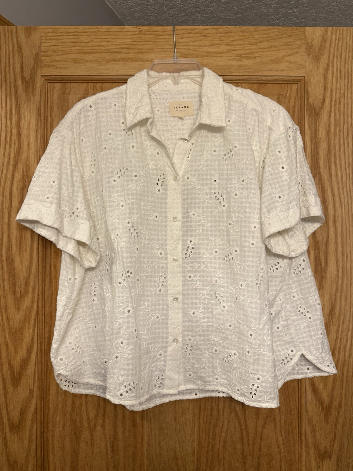 Sezane Laurineta 100% Cotton Button Down Shirt Short Sleeved White Size Medium 6