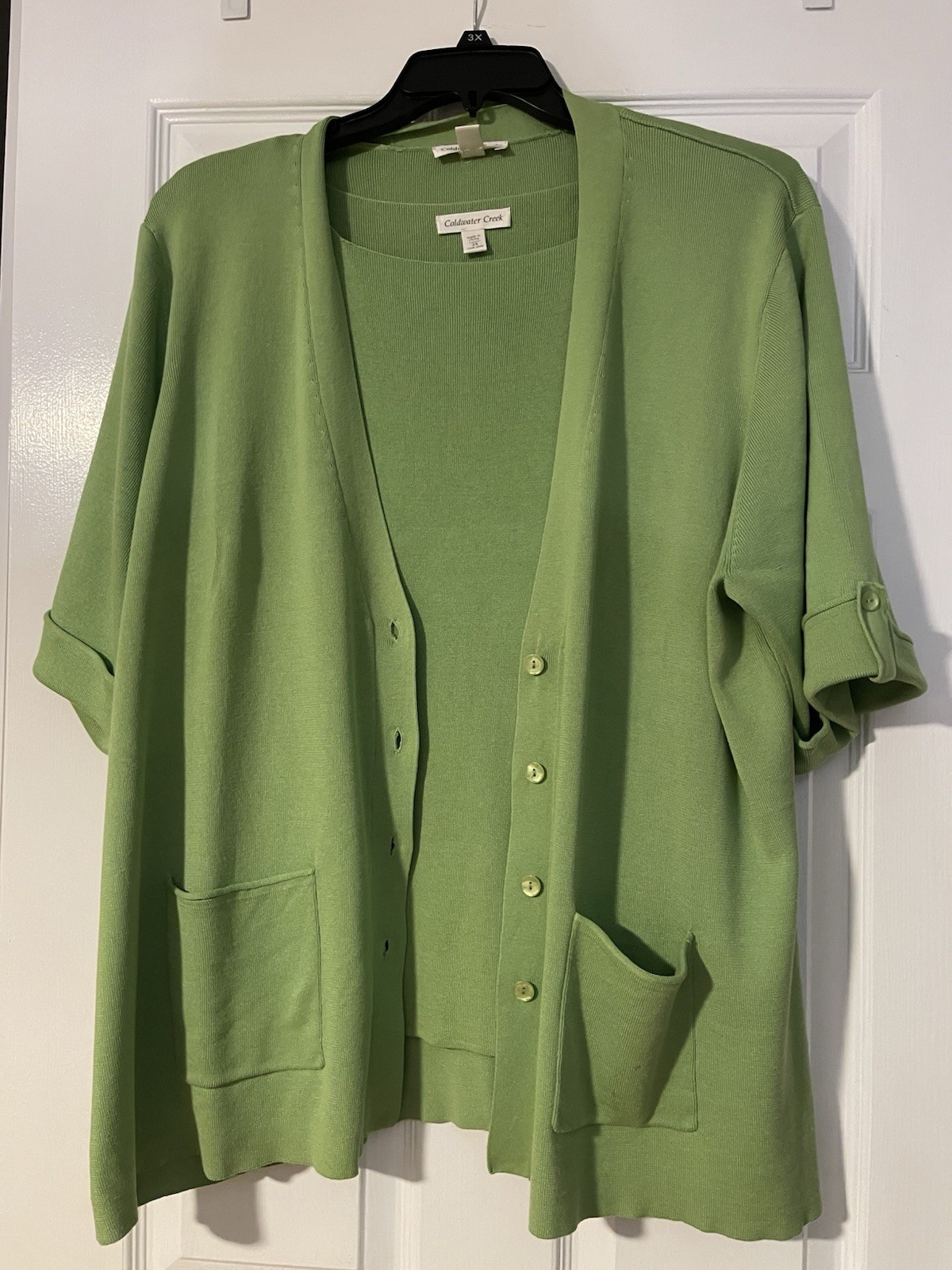 Coldwater Creek Light Green Open Cardigan With Matching Sleeveless Sweater 3X