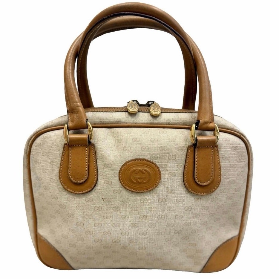 GUCCI Cream GG Monogram Micro Supreme Top Handle Vtg Bag|COA